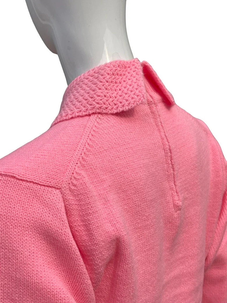 Vintage 60s Hot Pink Shift Sweater Dress Mod Space Age Knit Dress Size L Never Used Old Stock by Golden Key - Image 3