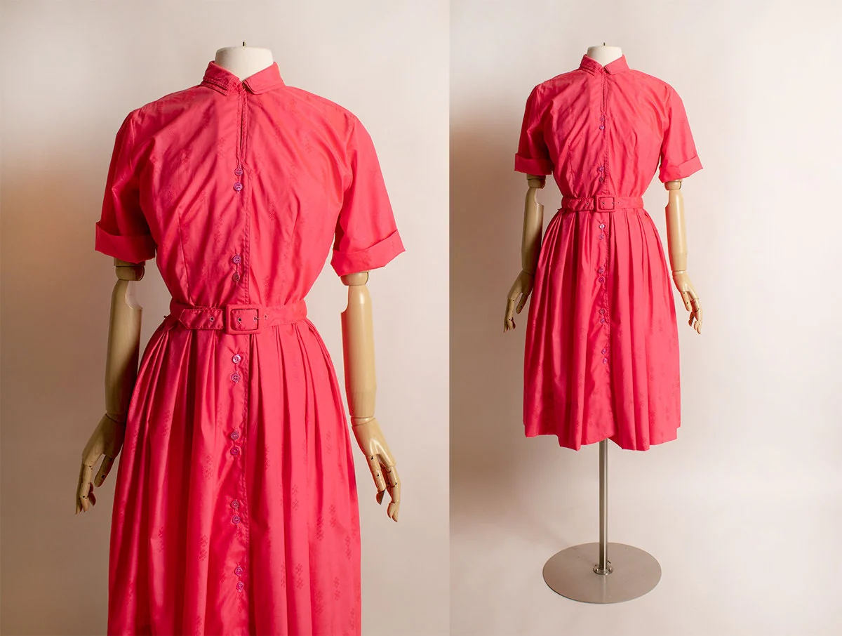 Vintage 60s Hot Pink Shirtwaist Dress Small by Nan-Leslie - Image 2