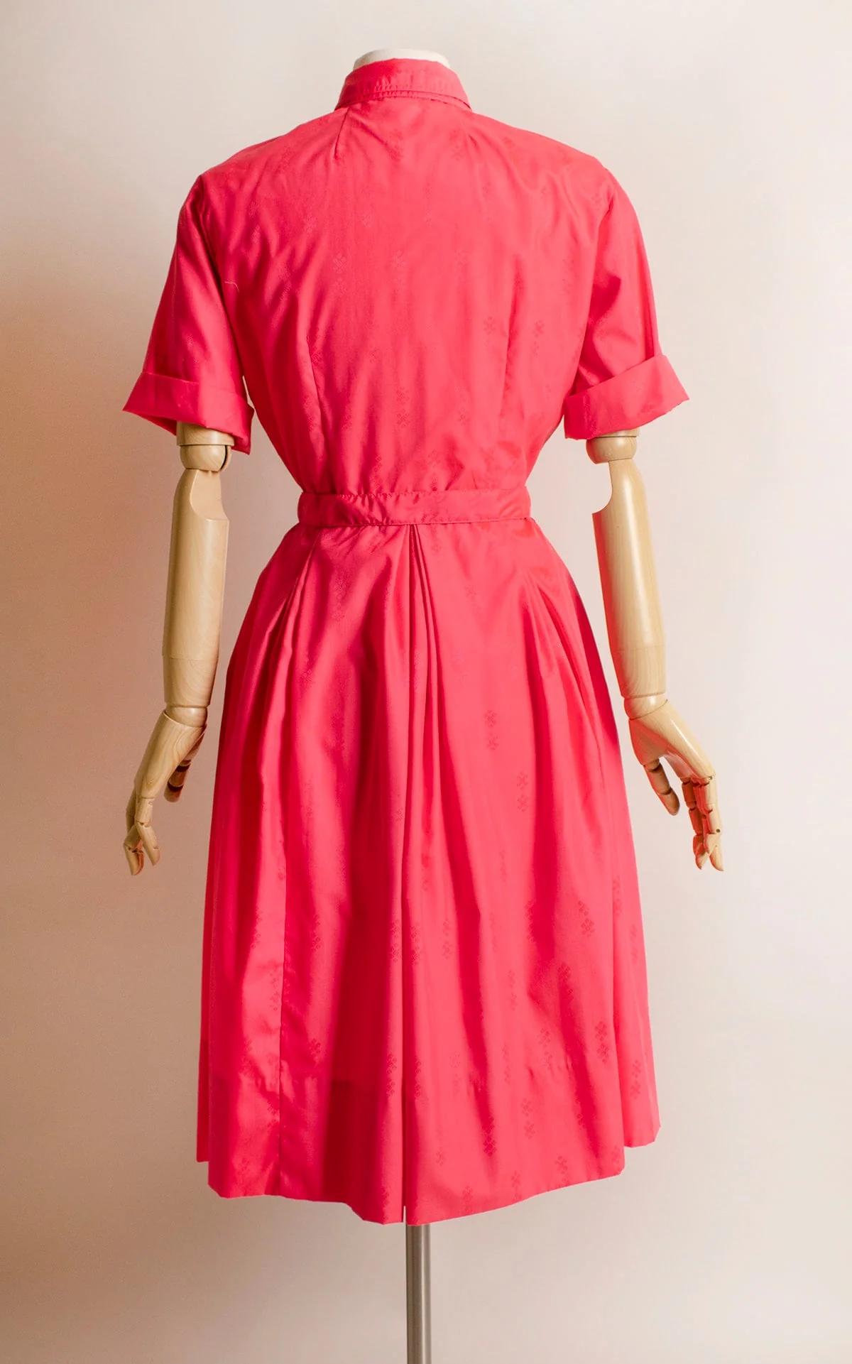 Vintage 60s Hot Pink Shirtwaist Dress Small by Nan-Leslie - Image 4