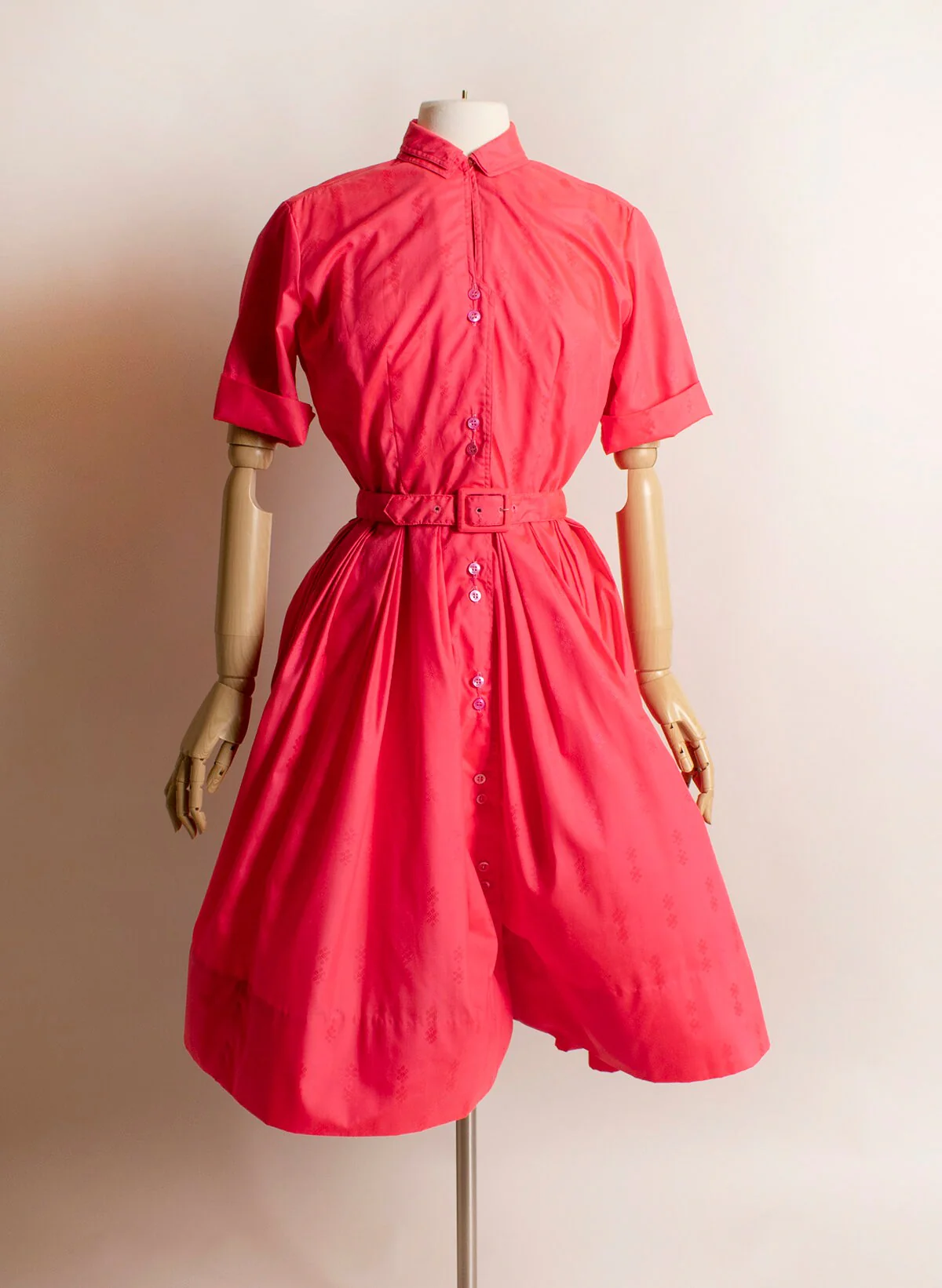 Vintage 60s Hot Pink Shirtwaist Dress Small by Nan-Leslie - Image 7
