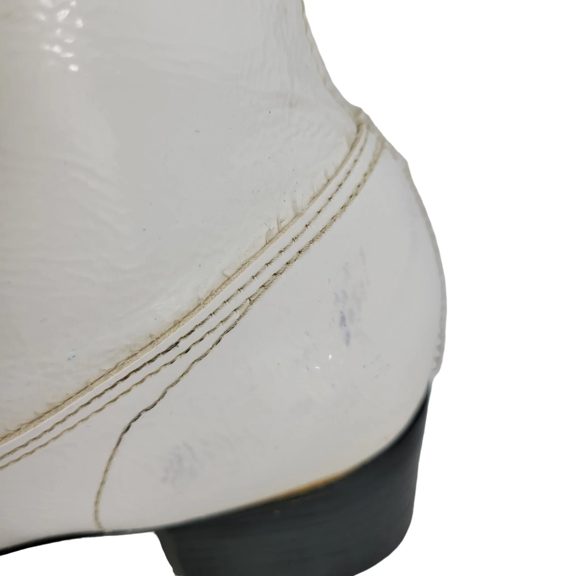 Vintage 60s Knee High Boots White Patent Leather Block Heel Zip Up 8. 5 Mod Gogo - Image 9