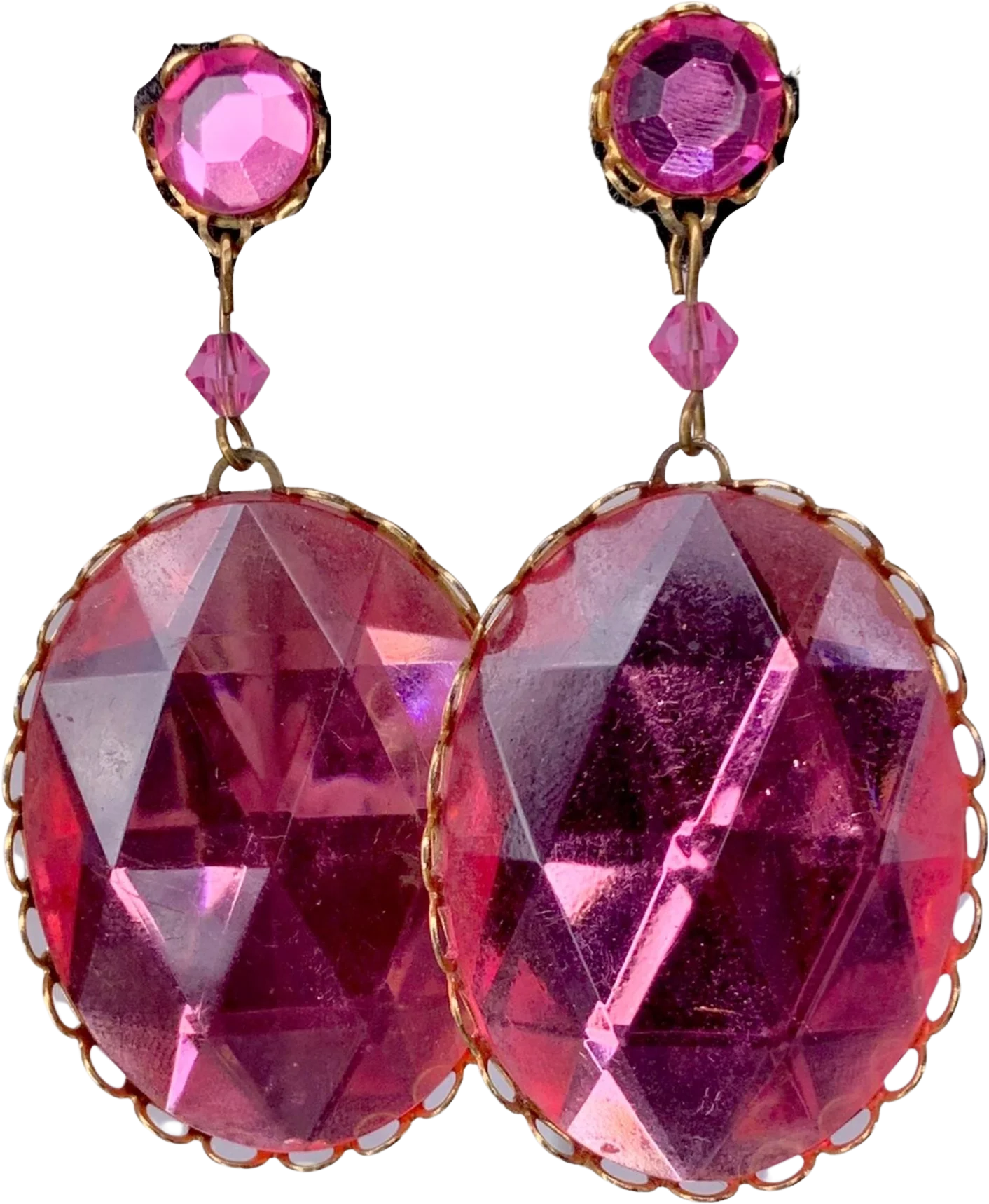Vintage 60s Large Oval Faceted Earrings