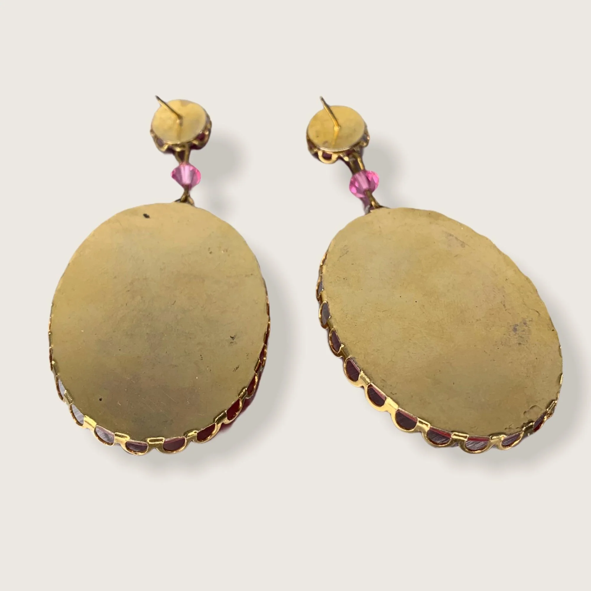 Vintage 60s Large Oval Faceted Earrings - Image 2