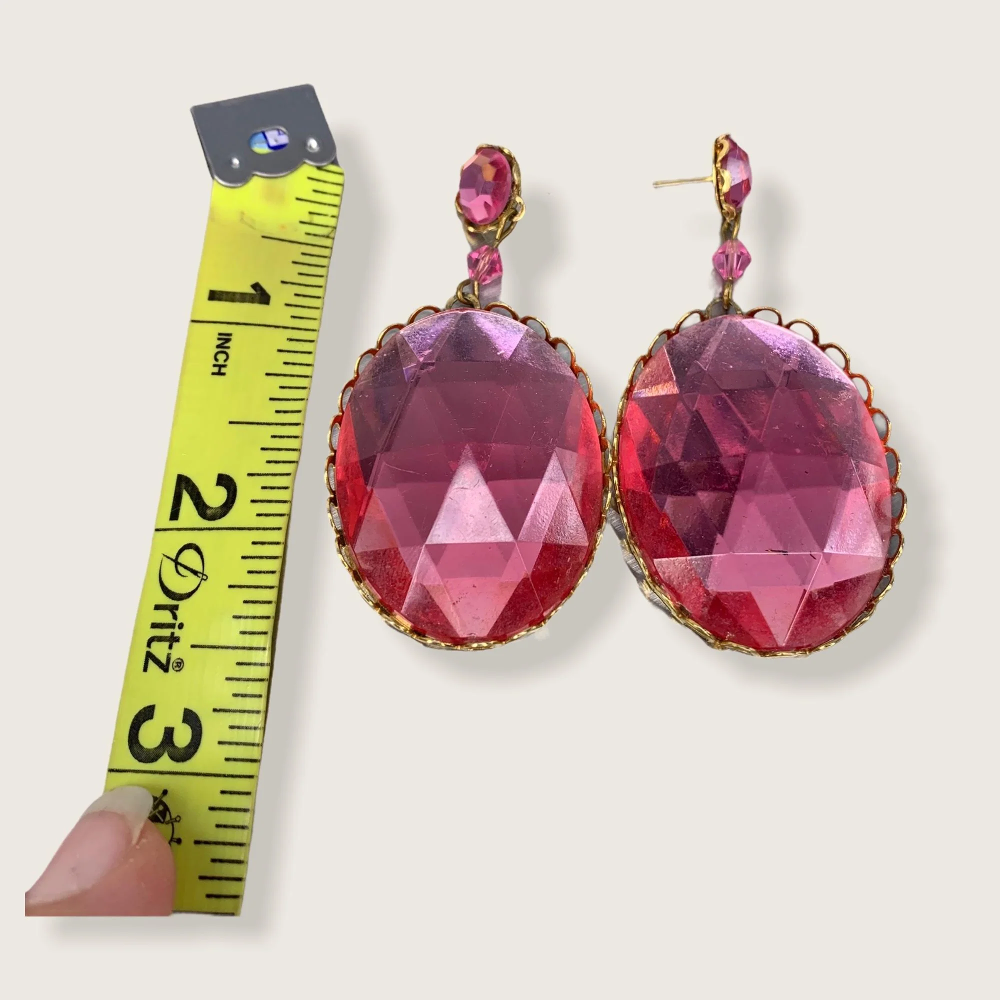 Vintage 60s Large Oval Faceted Earrings - Image 4