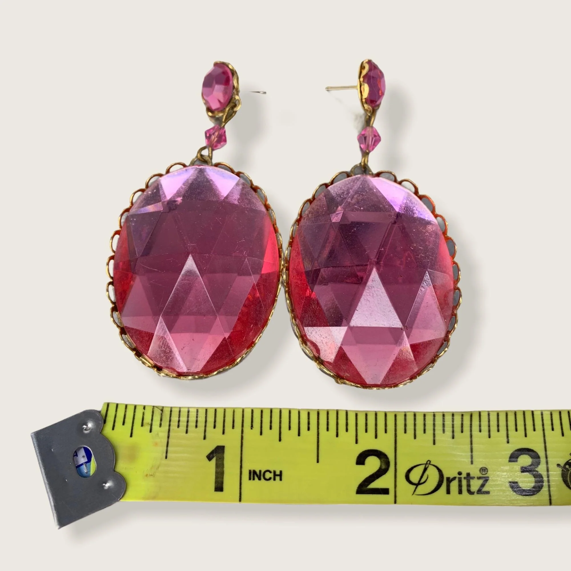 Vintage 60s Large Oval Faceted Earrings - Image 5