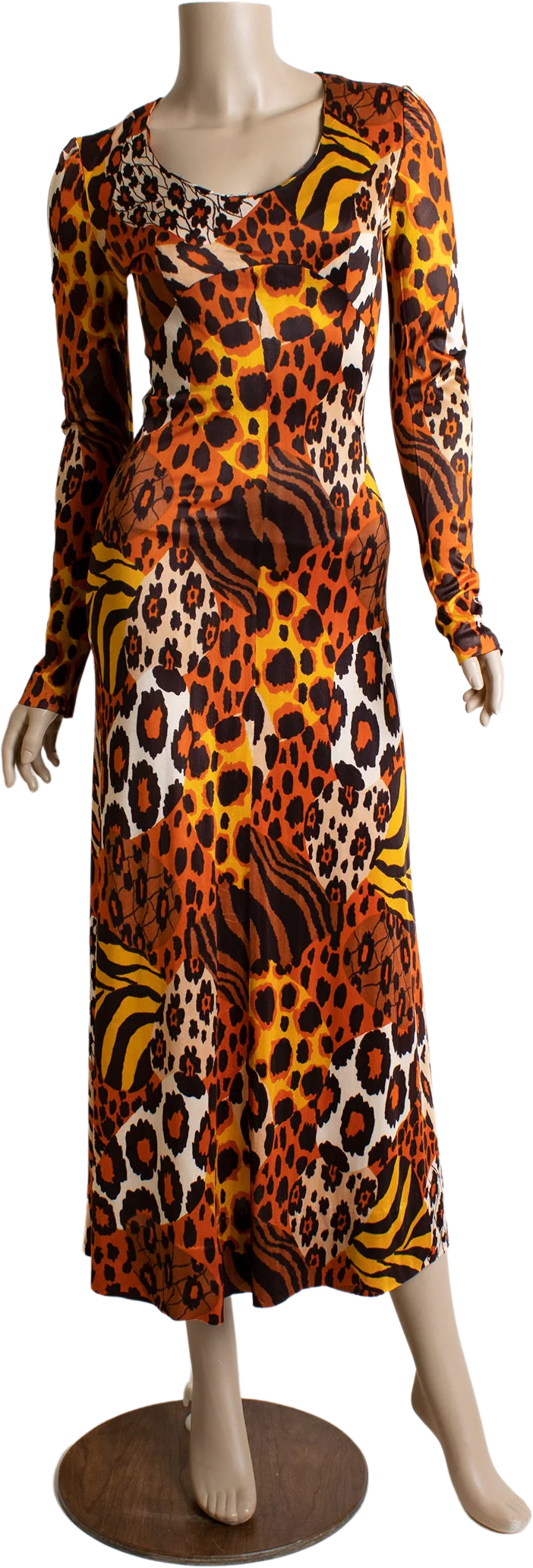 Vintage 60s Leopard Print Maxi Dress Tiger and Cheetah Cat Animal Print Wild Jungle Safari Long Sleeve Dress by Put On Small by Put On