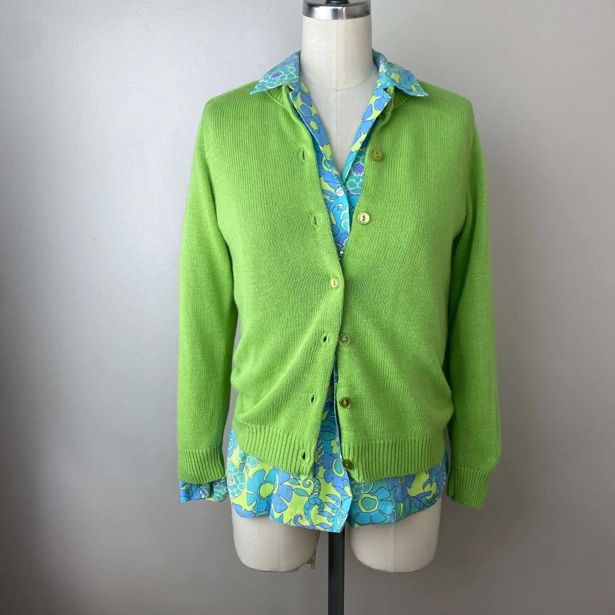 Vintage 60s Lime Green Cardigan Sweater Soft Acryli - Image 6