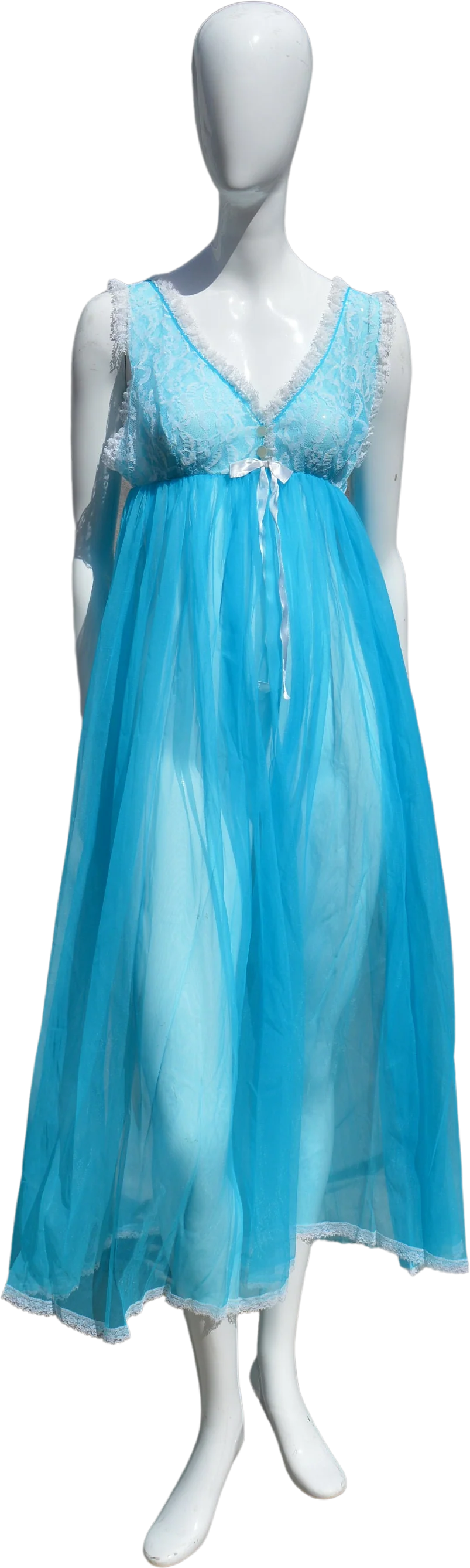 Vintage 60s Lingerie Never Used Old Stock Nightgown Sheer Slip and Robe Neon Blue Medium Sexy by The Kaliman by Belle Smith