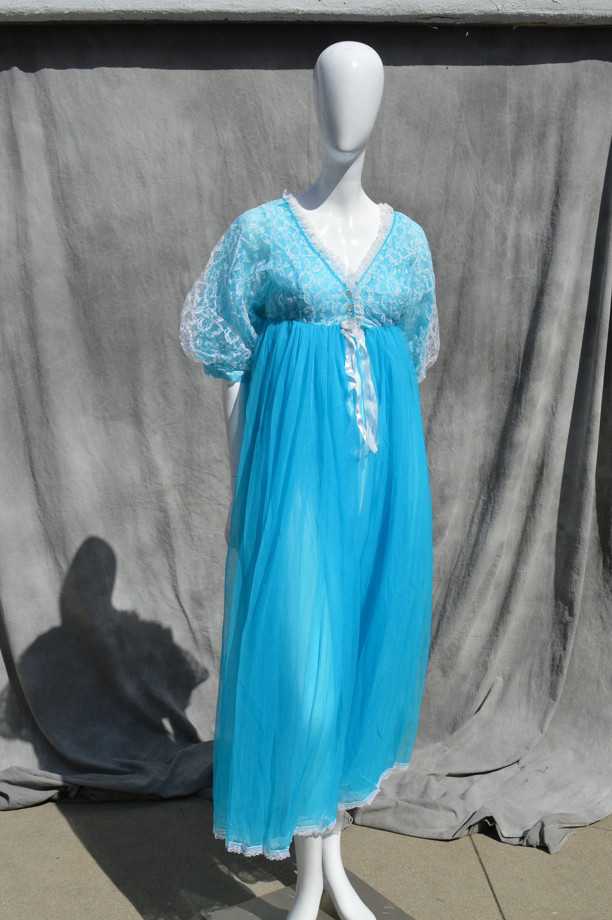 Vintage 60s Lingerie Never Used Old Stock Nightgown Sheer Slip and Robe Neon Blue Medium Sexy by The Kaliman by Belle Smith - Image 4