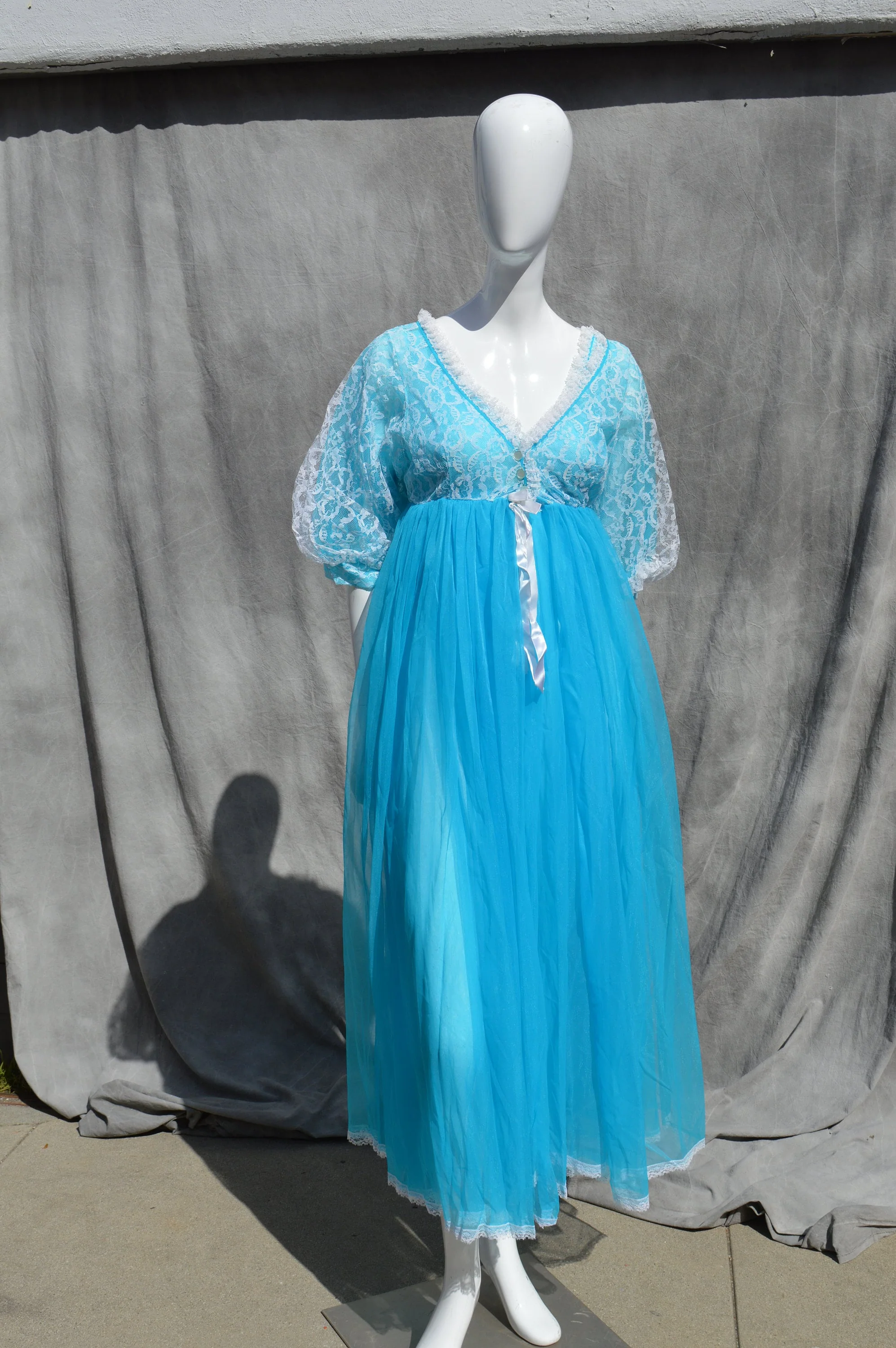 Vintage 60s Lingerie Never Used Old Stock Nightgown Sheer Slip and Robe Neon Blue Medium Sexy by The Kaliman by Belle Smith - Image 5