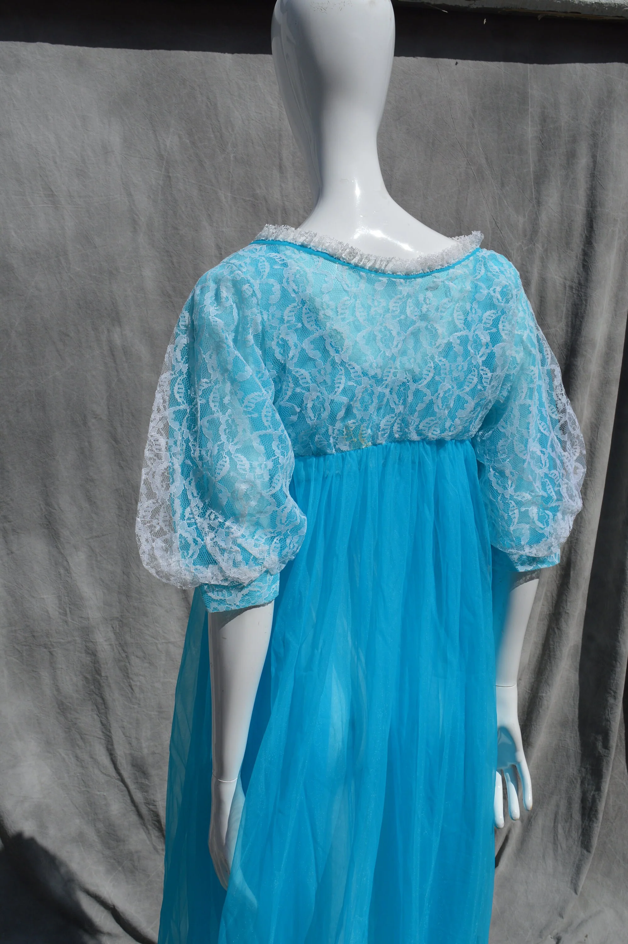 Vintage 60s Lingerie Never Used Old Stock Nightgown Sheer Slip and Robe Neon Blue Medium Sexy by The Kaliman by Belle Smith - Image 7