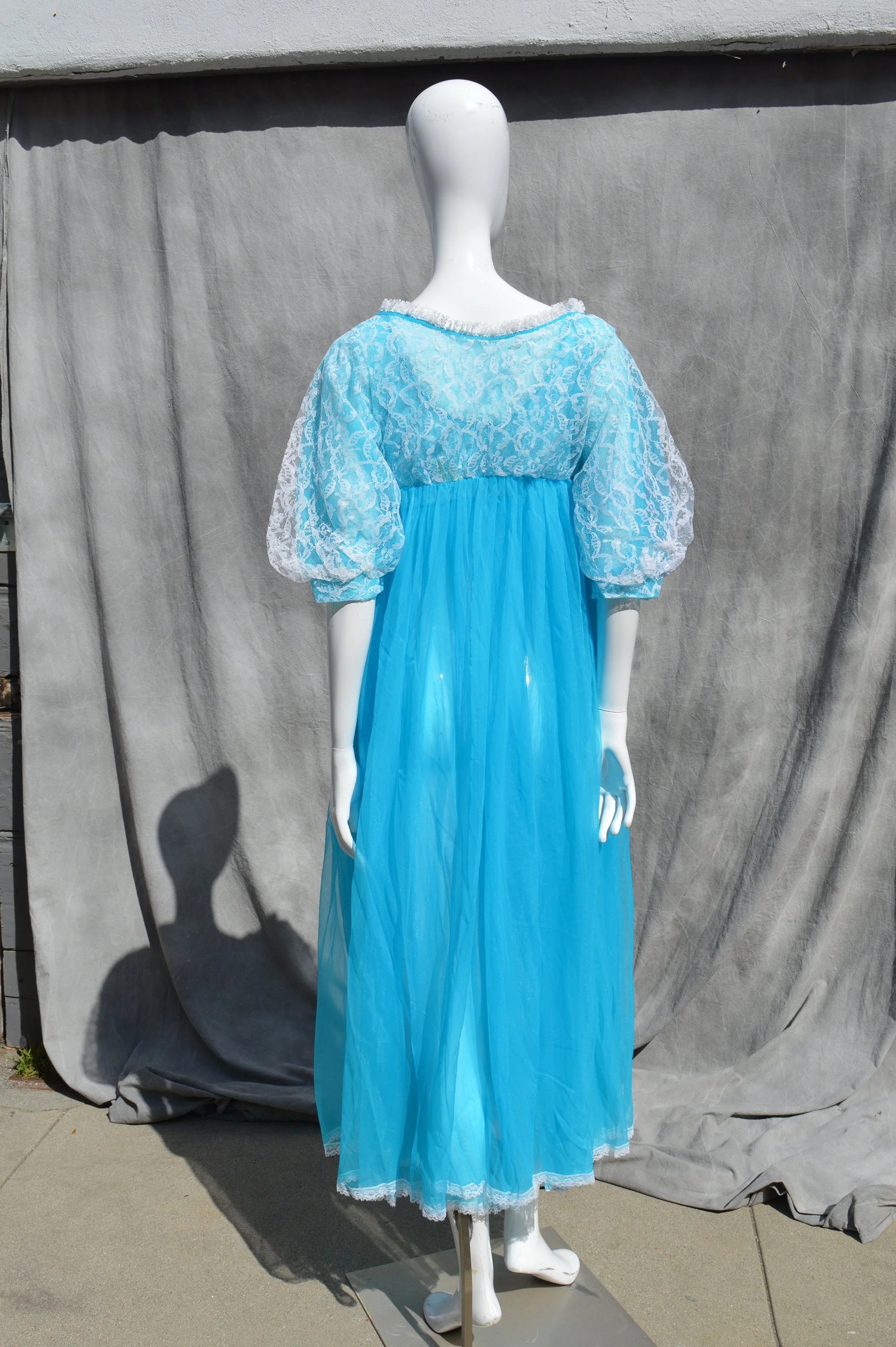 Vintage 60s Lingerie Never Used Old Stock Nightgown Sheer Slip and Robe Neon Blue Medium Sexy by The Kaliman by Belle Smith - Image 9