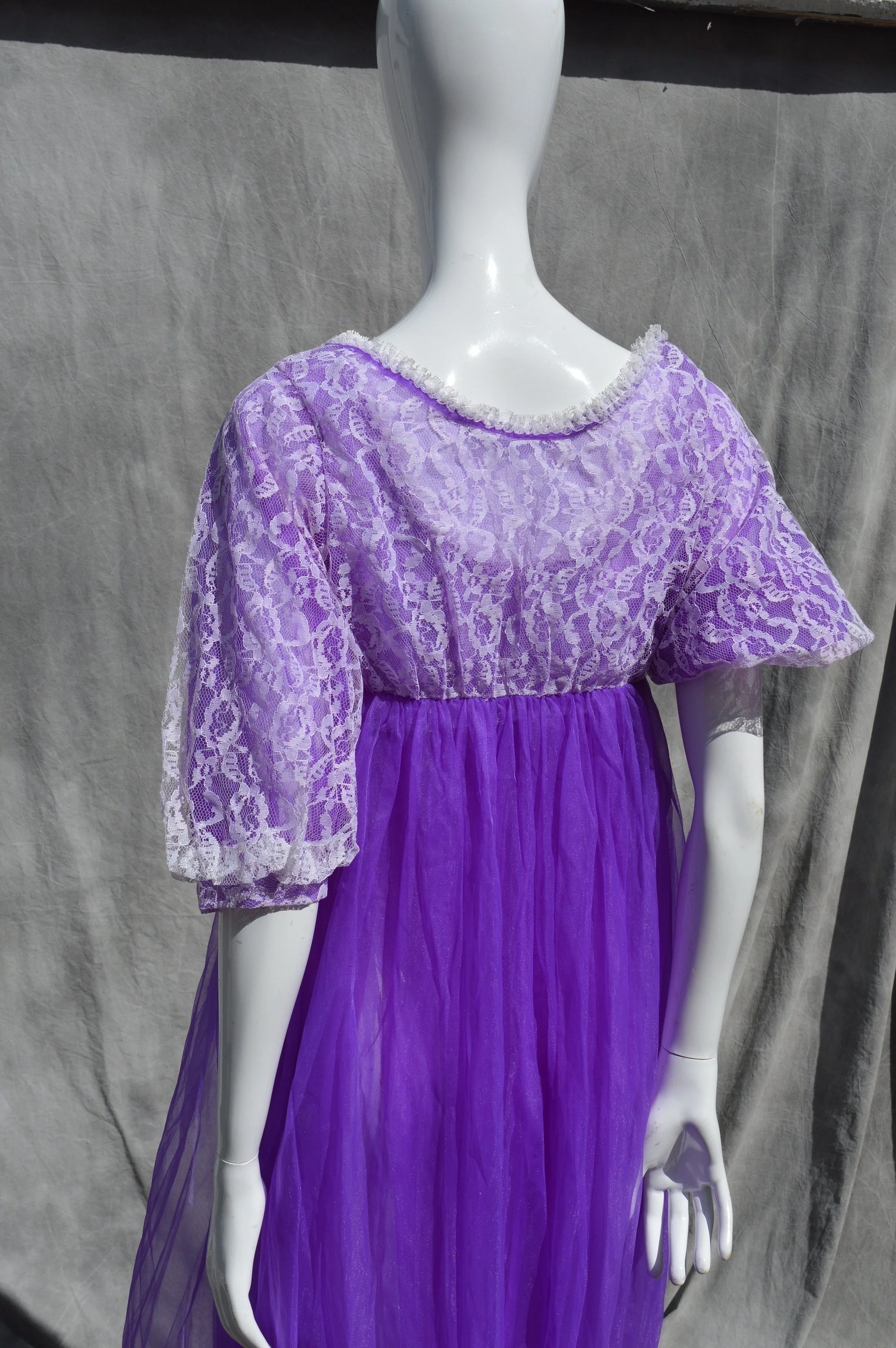 Vintage 60s Lingerie Never Used Old Stock Nightgown Sheer Slip and Robe Purple Neon Medium Sexy by The Kaliman by Belle Smith - Image 4