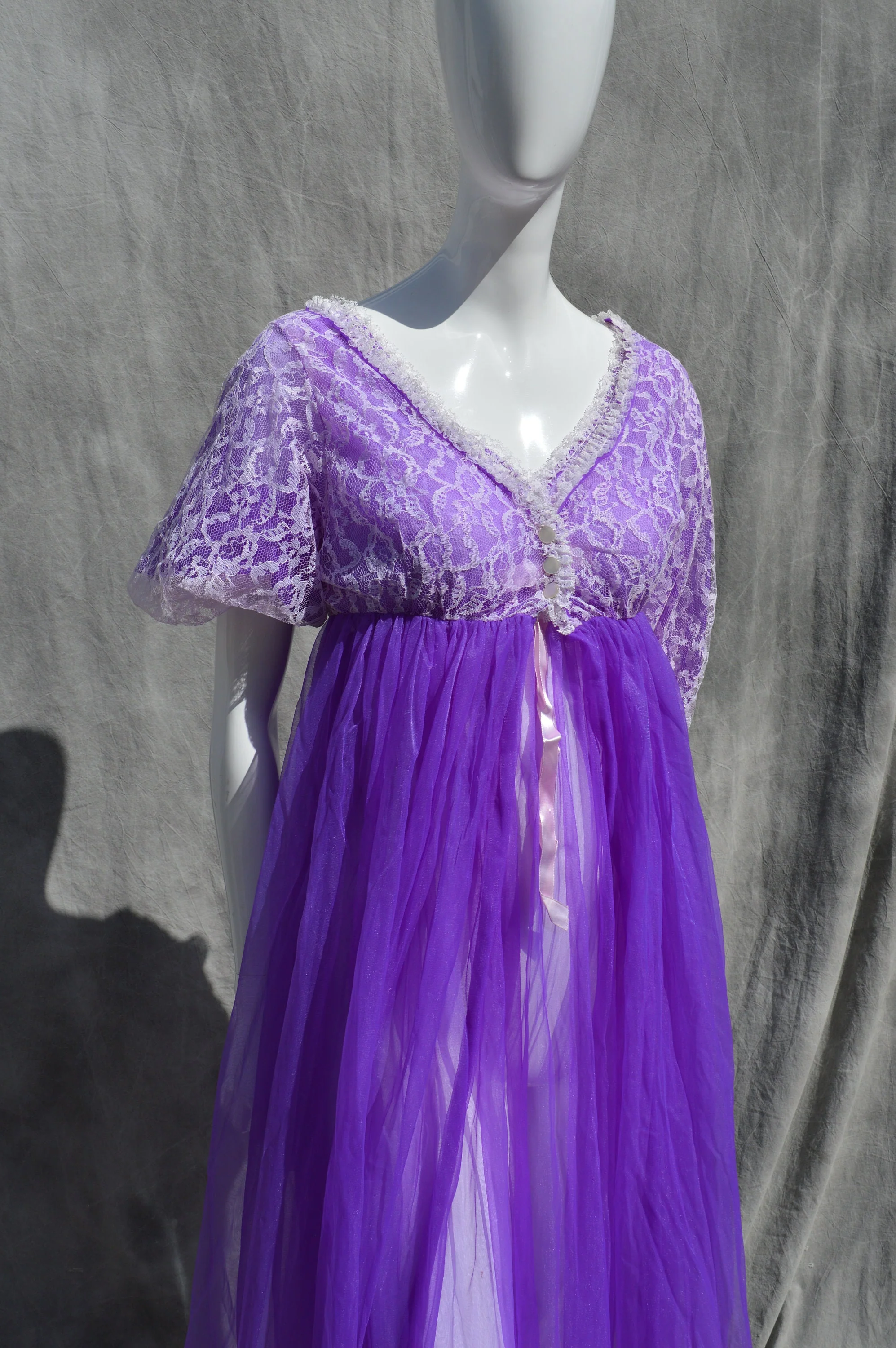 Vintage 60s Lingerie Never Used Old Stock Nightgown Sheer Slip and Robe Purple Neon Medium Sexy by The Kaliman by Belle Smith - Image 5
