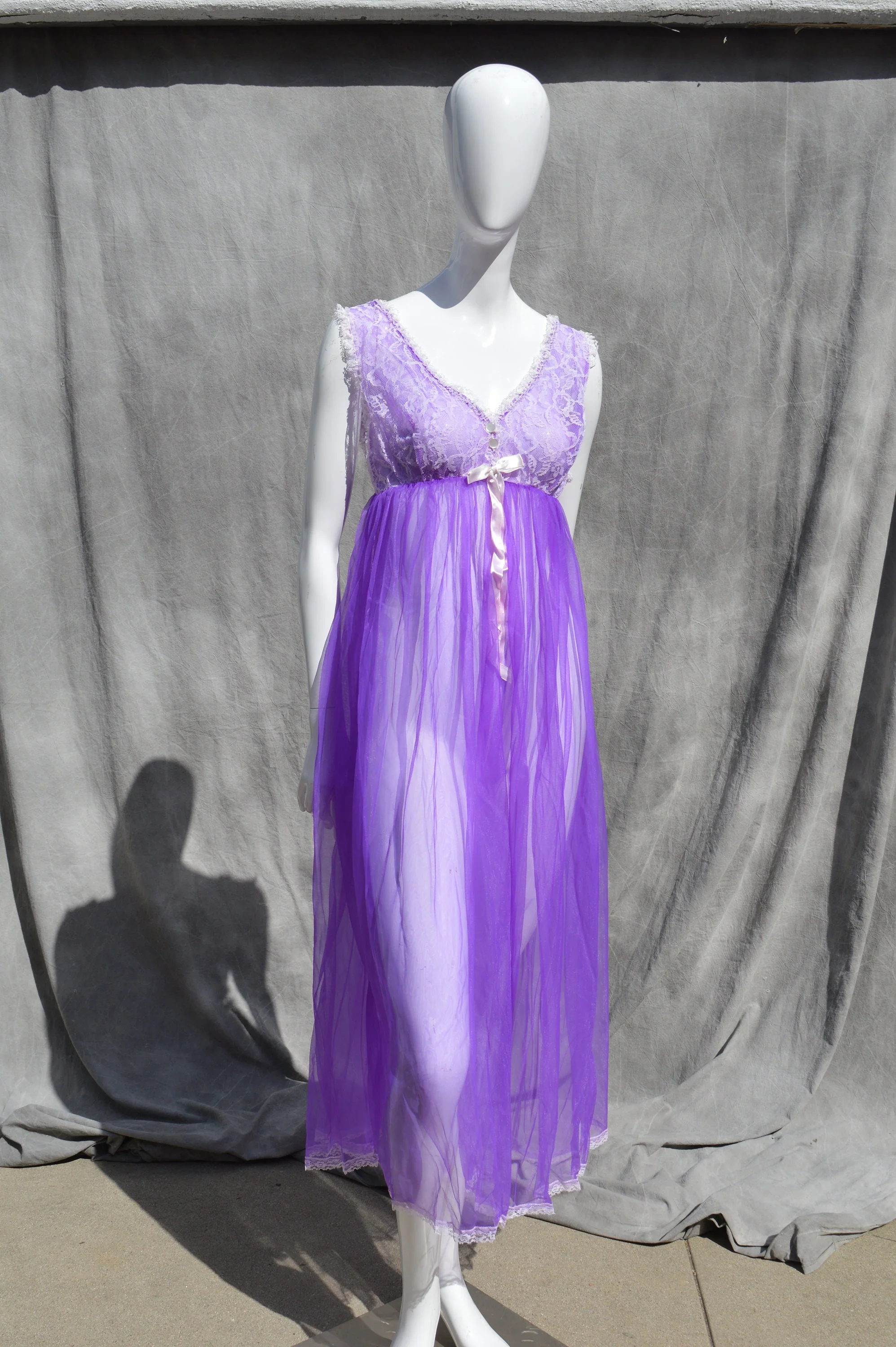 Vintage 60s Lingerie Never Used Old Stock Nightgown Sheer Slip and Robe Purple Neon Medium Sexy by The Kaliman by Belle Smith - Image 6