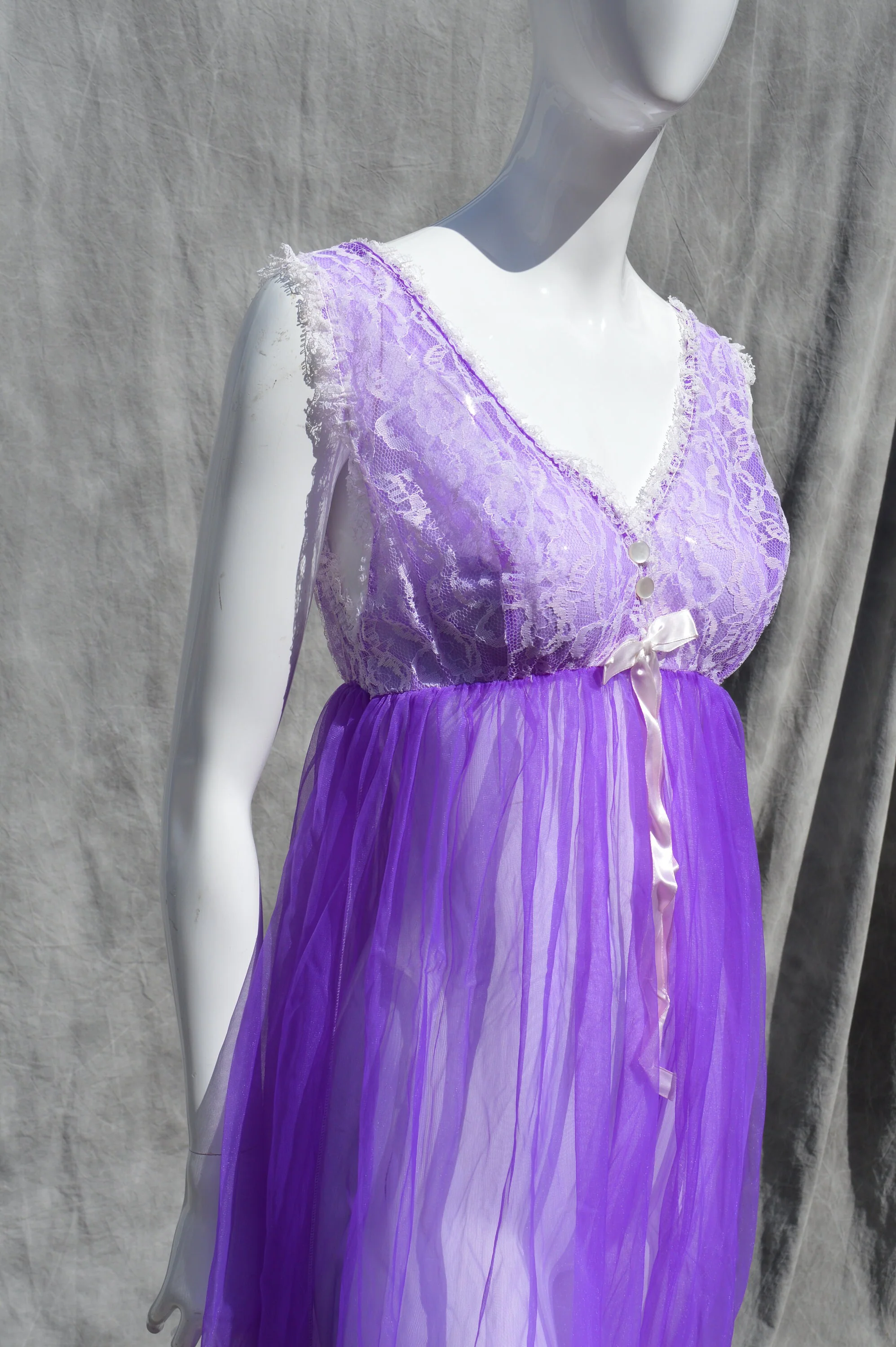 Vintage 60s Lingerie Never Used Old Stock Nightgown Sheer Slip and Robe Purple Neon Medium Sexy by The Kaliman by Belle Smith - Image 7