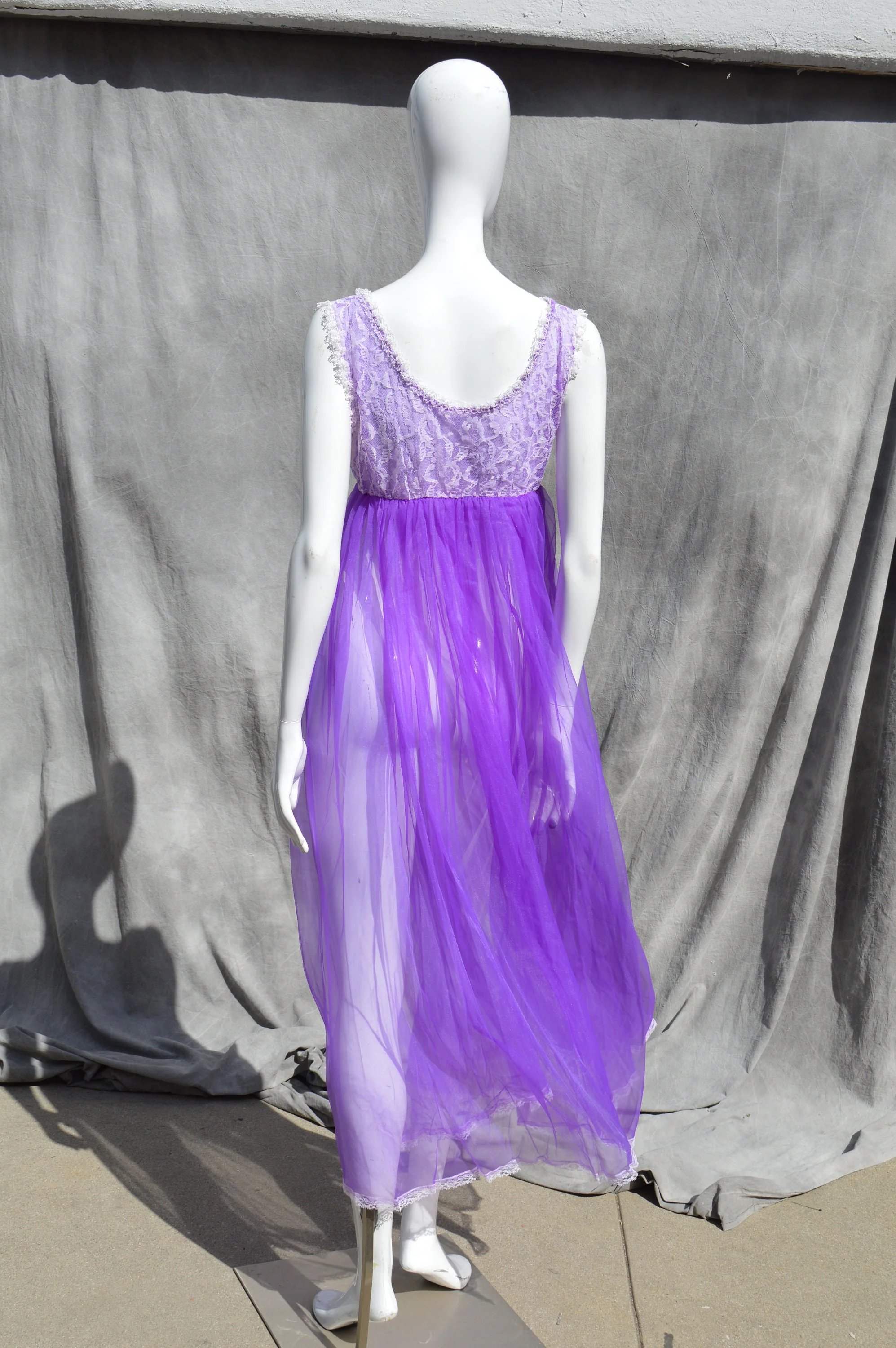 Vintage 60s Lingerie Never Used Old Stock Nightgown Sheer Slip and Robe Purple Neon Medium Sexy by The Kaliman by Belle Smith - Image 8