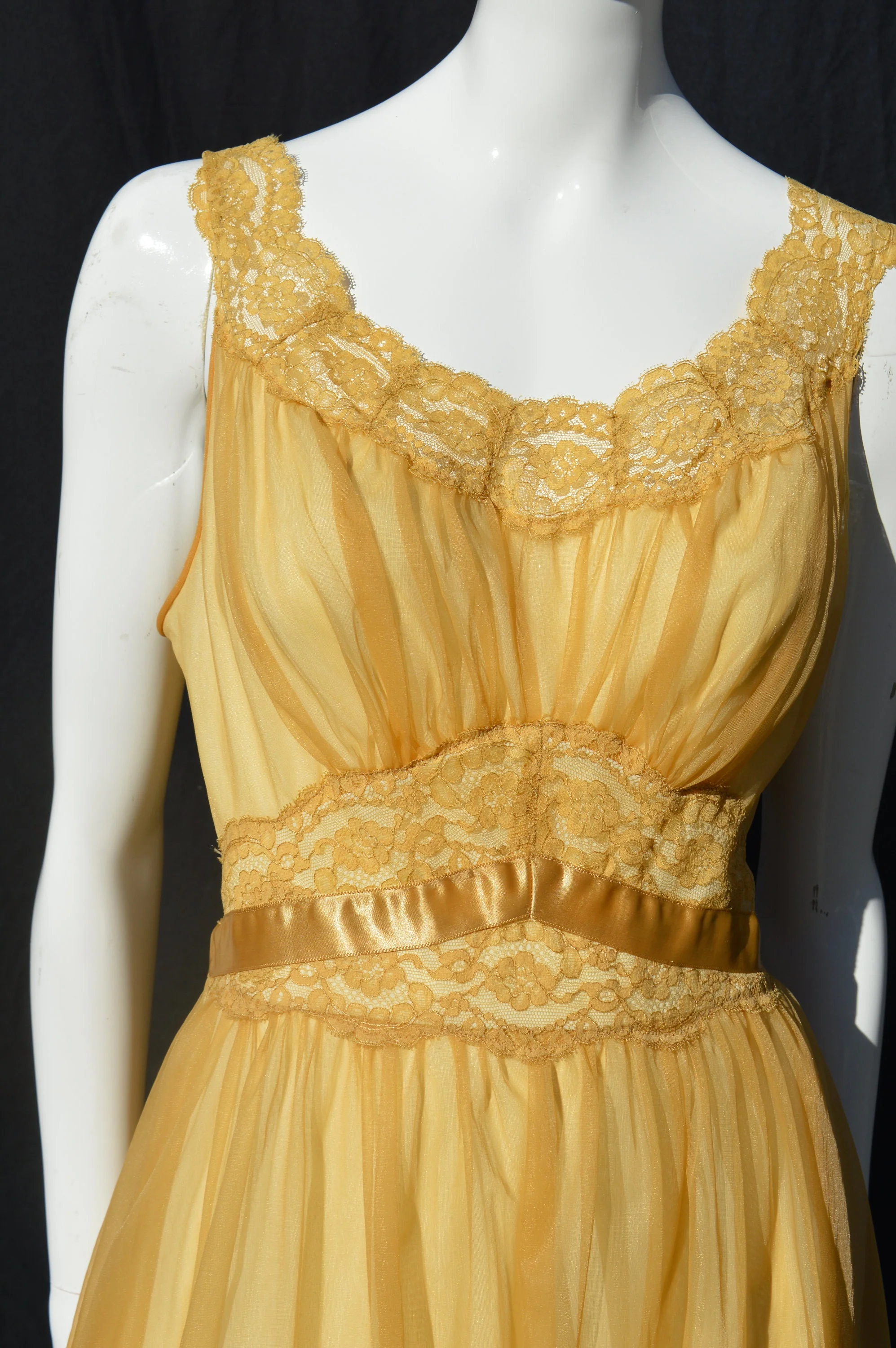 Vintage 60s Lingerie Slip Dress Undergarment Pin Up Size M Ecru Lace Trim Sexy Nylon Underdress Dress Flirty The - Image 3