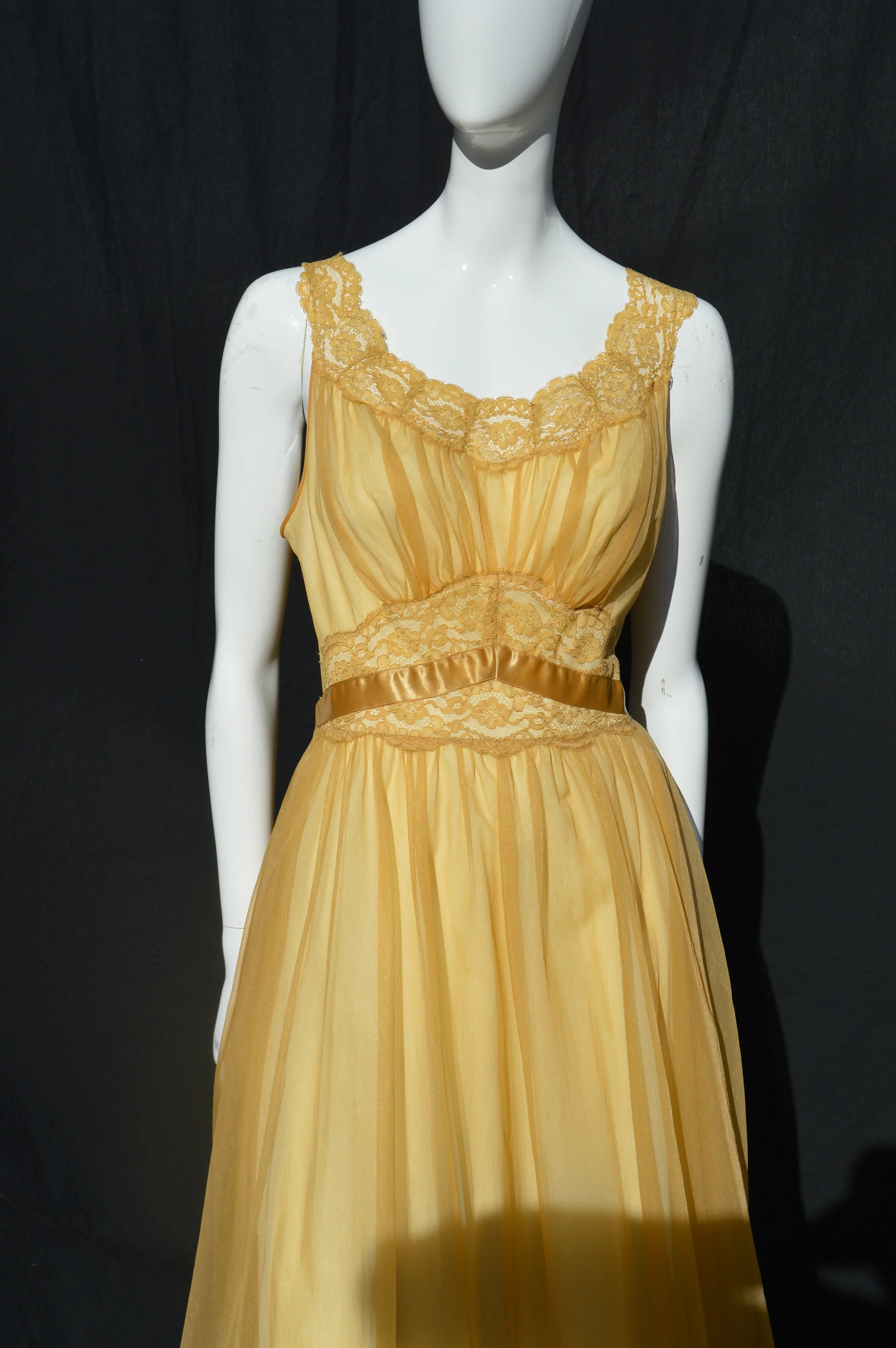 Vintage 60s Lingerie Slip Dress Undergarment Pin Up Size M Ecru Lace Trim Sexy Nylon Underdress Dress Flirty The - Image 8