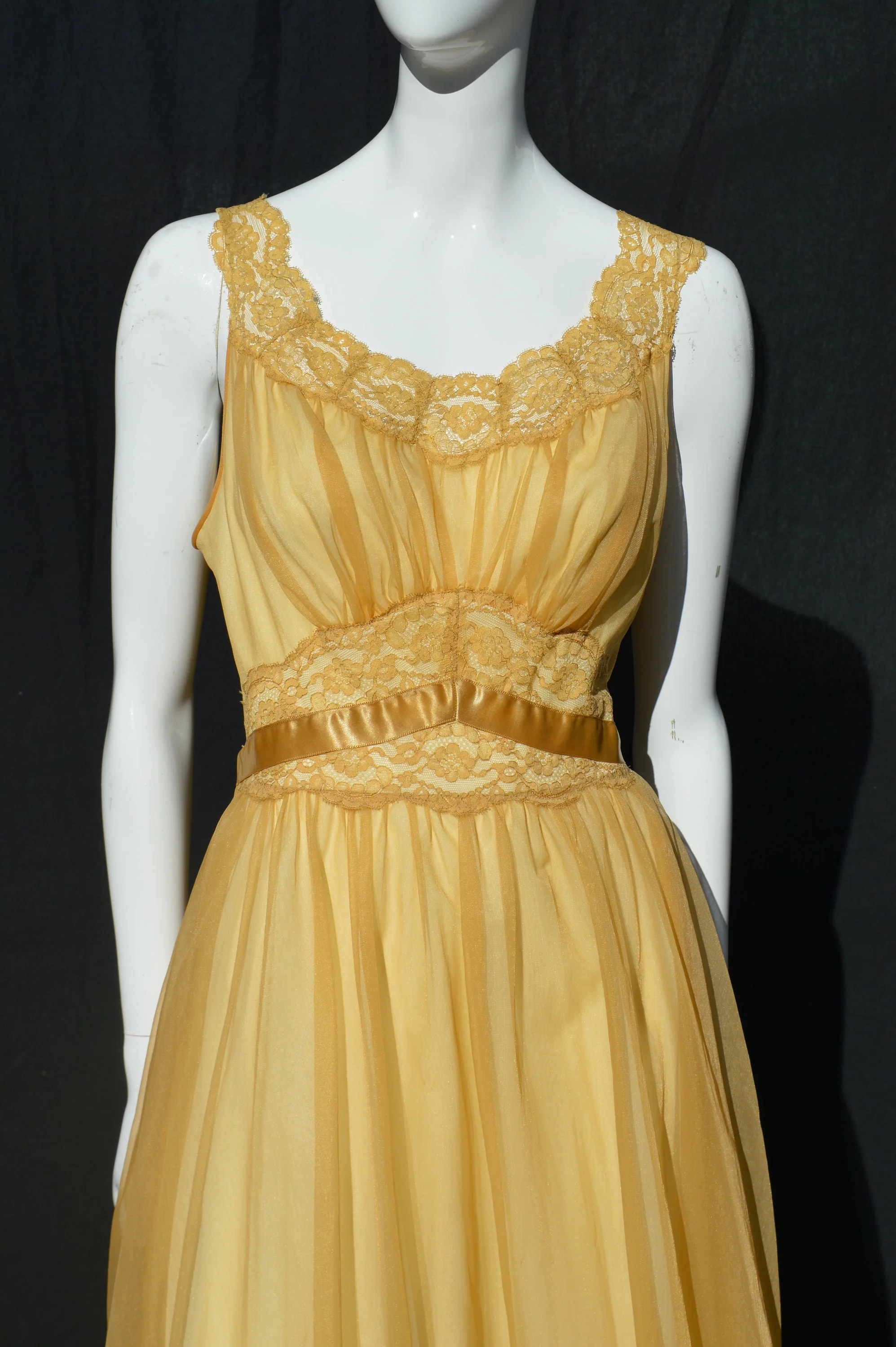 Vintage 60s Lingerie Slip Dress Undergarment Pin Up Size M Ecru Lace Trim Sexy Nylon Underdress Dress Flirty The - Image 9