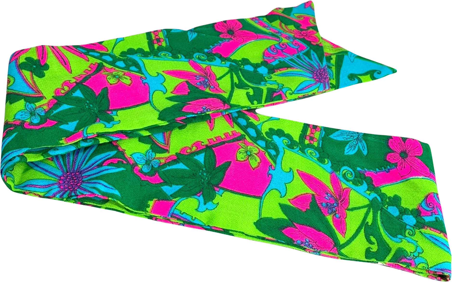 Vintage 60s Long Floral Orlon Acetate Hair Scarf by Glentex