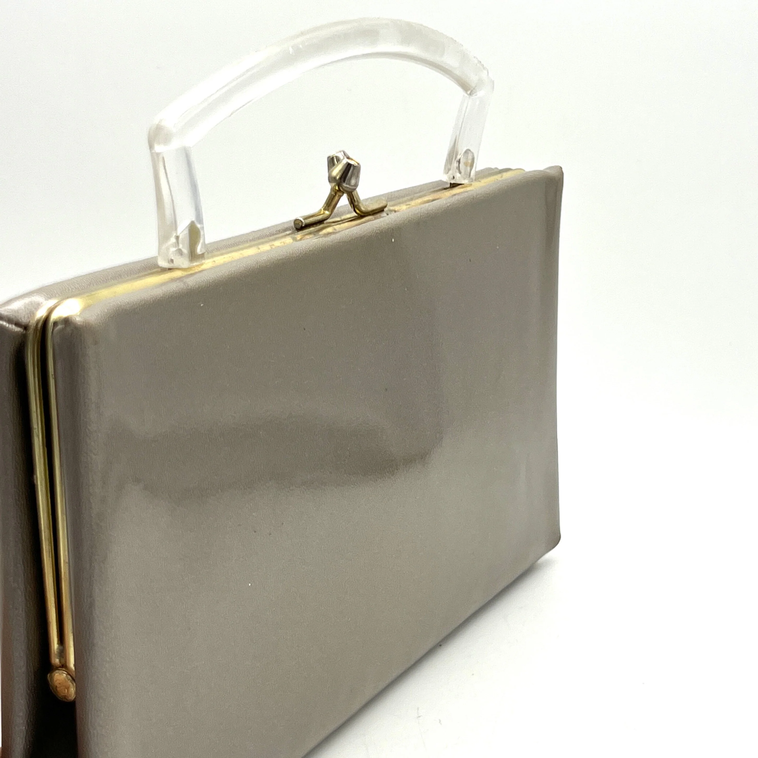 Vintage 60s Lucite Handle Taupe Purse - Image 10