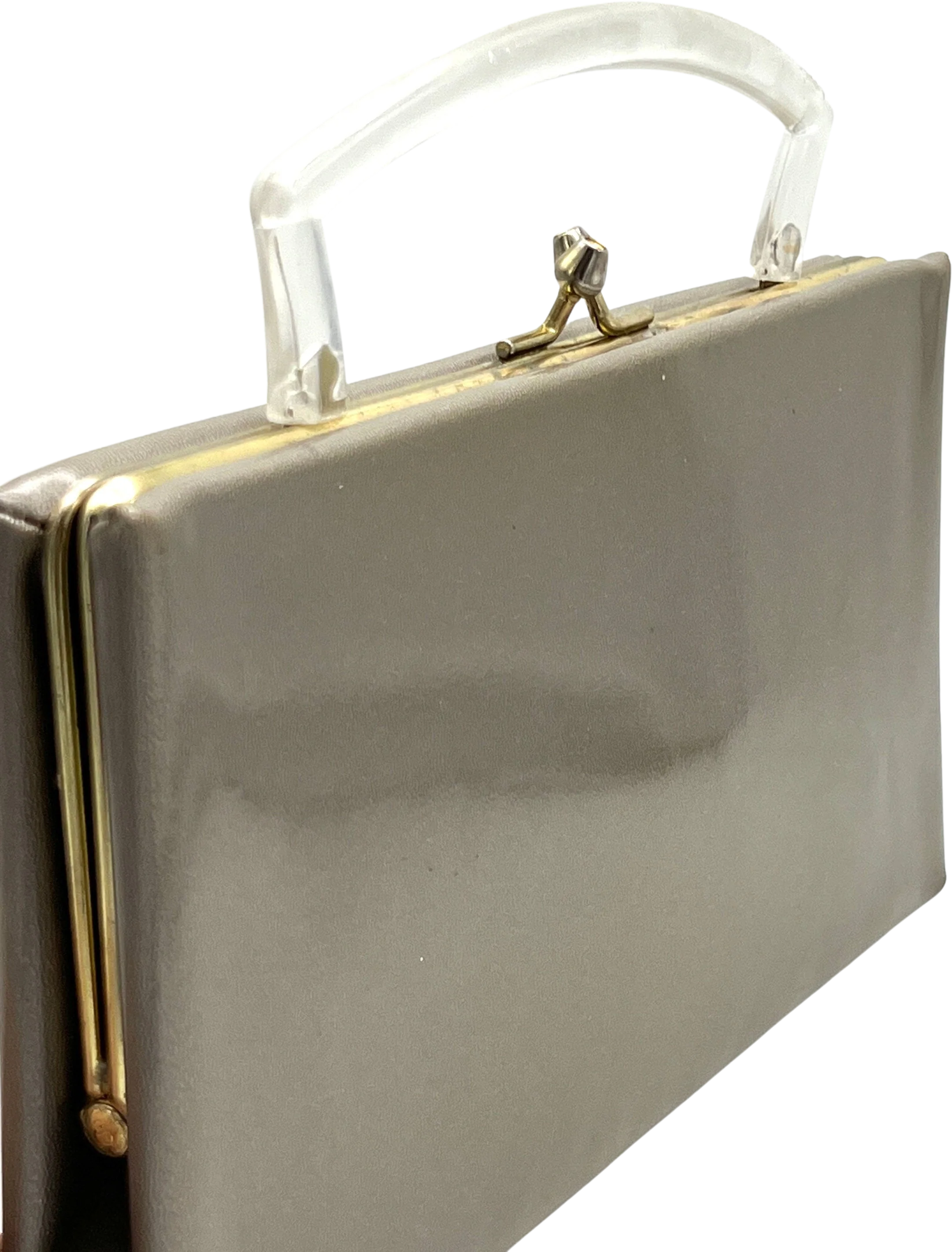 Vintage 60s Lucite Handle Taupe Purse - Image 2