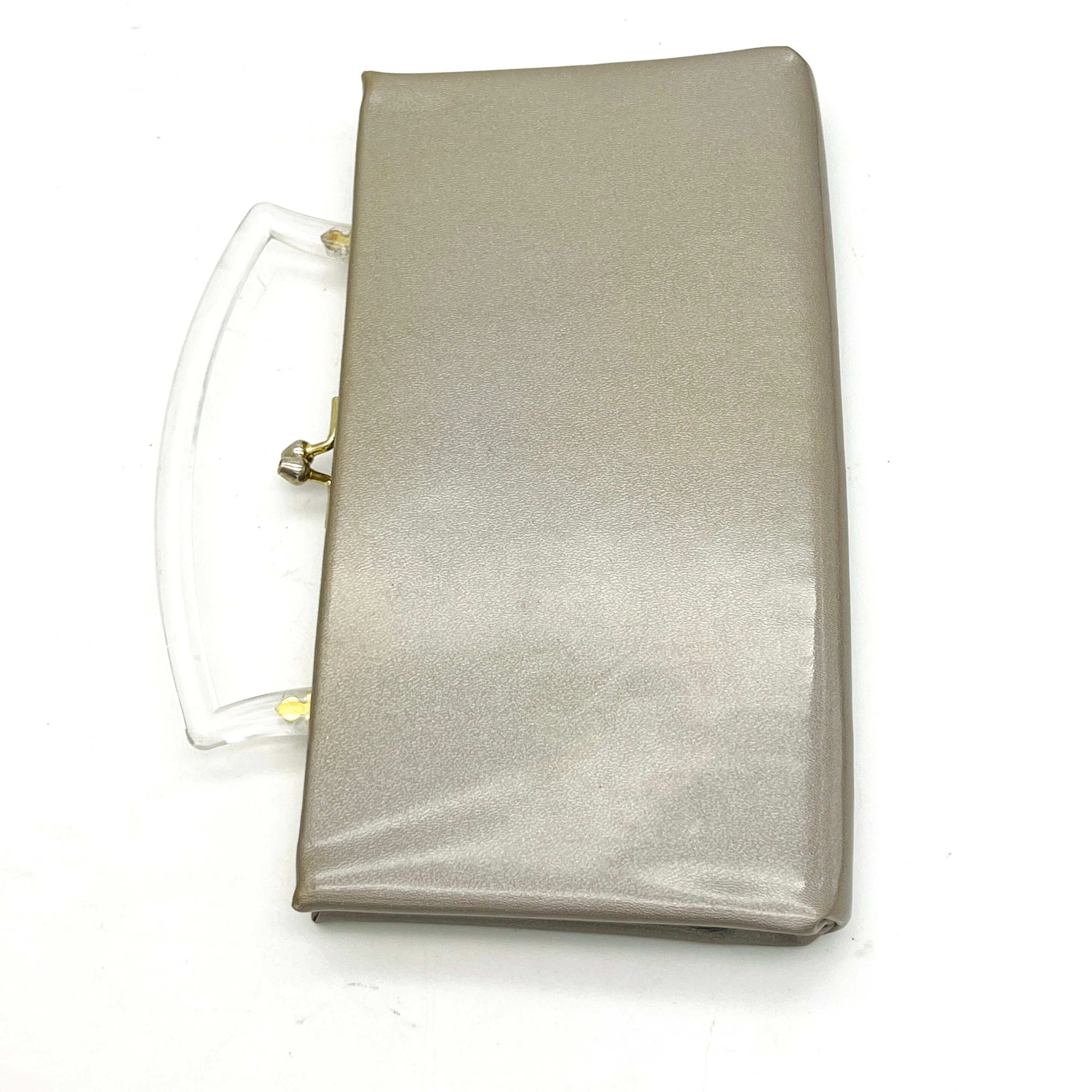 Vintage 60s Lucite Handle Taupe Purse - Image 9