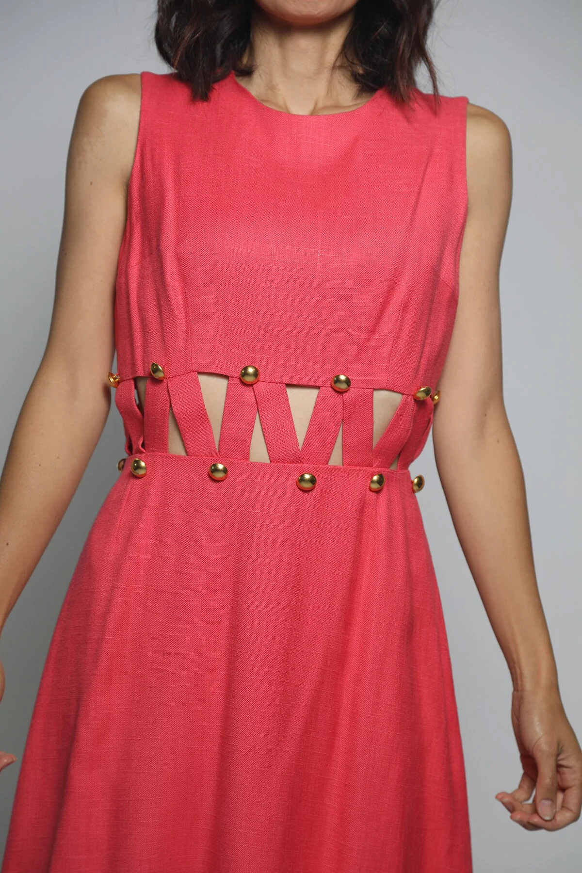 Vintage 60s Magnin Cutout Crisscross Open Waist Go-Go Style In Hot Pink Rayon Twiggy Dress - Small - Image 4