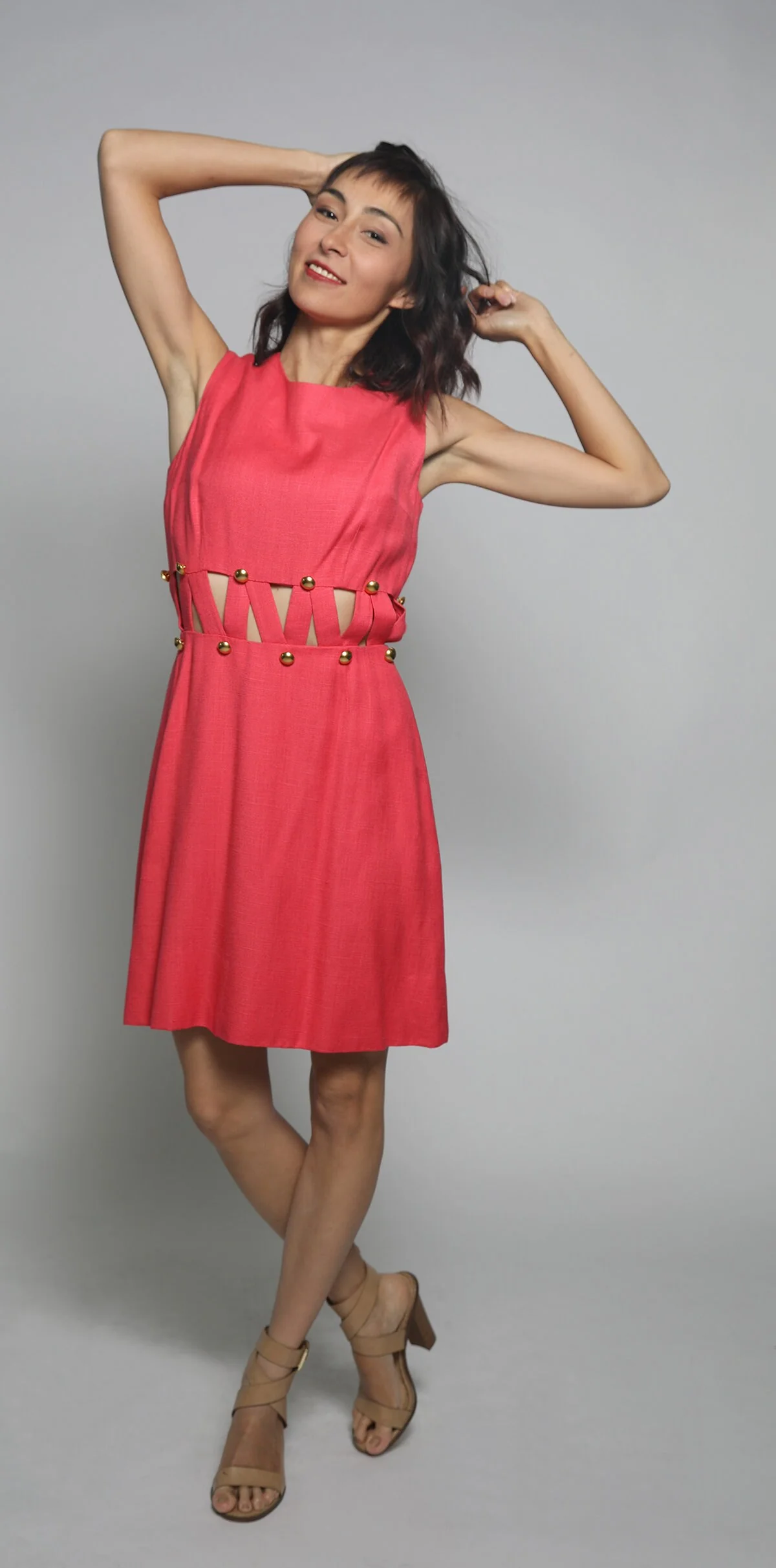 Vintage 60s Magnin Cutout Crisscross Open Waist Go-Go Style In Hot Pink Rayon Twiggy Dress - Small - Image 5