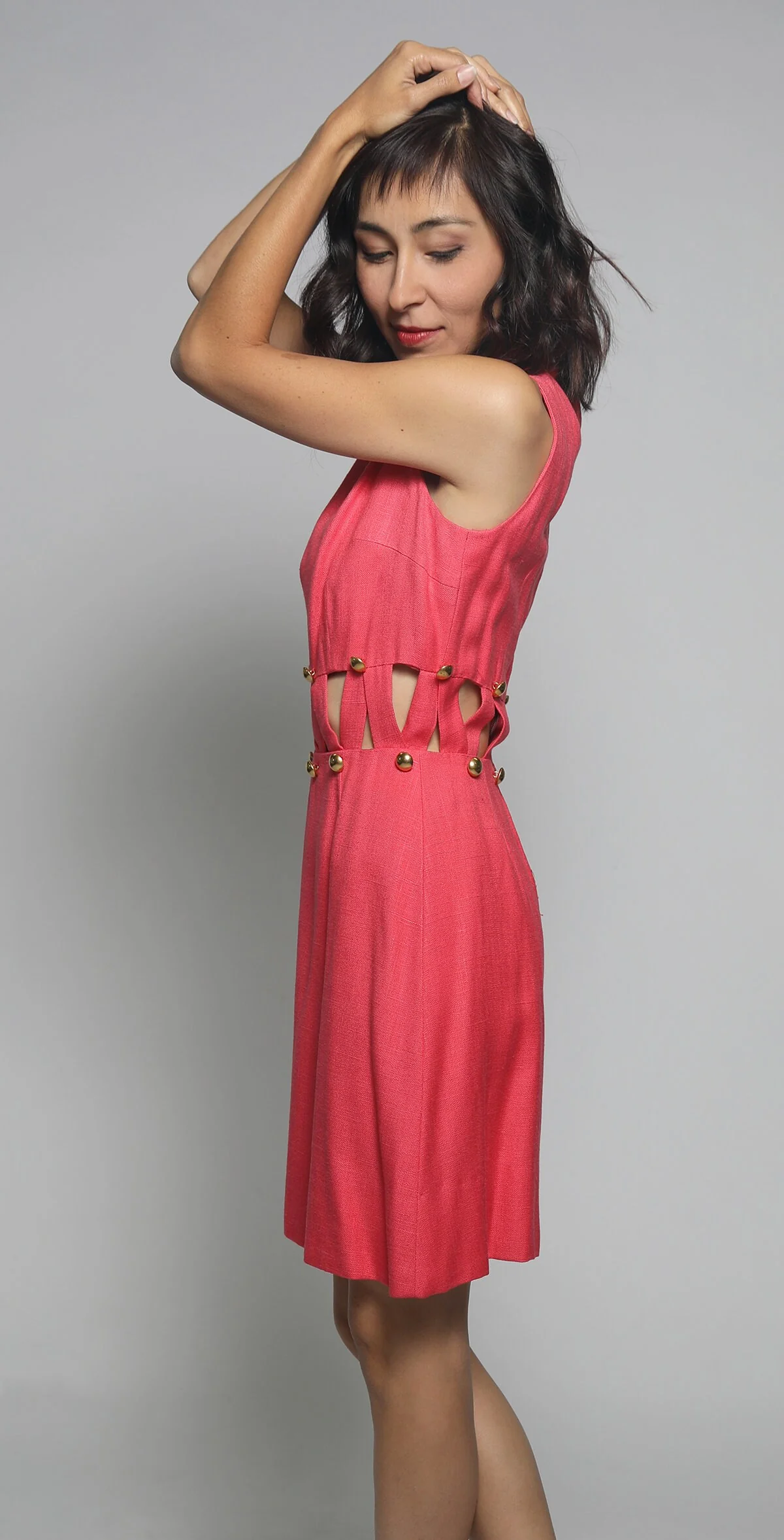 Vintage 60s Magnin Cutout Crisscross Open Waist Go-Go Style In Hot Pink Rayon Twiggy Dress - Small - Image 6