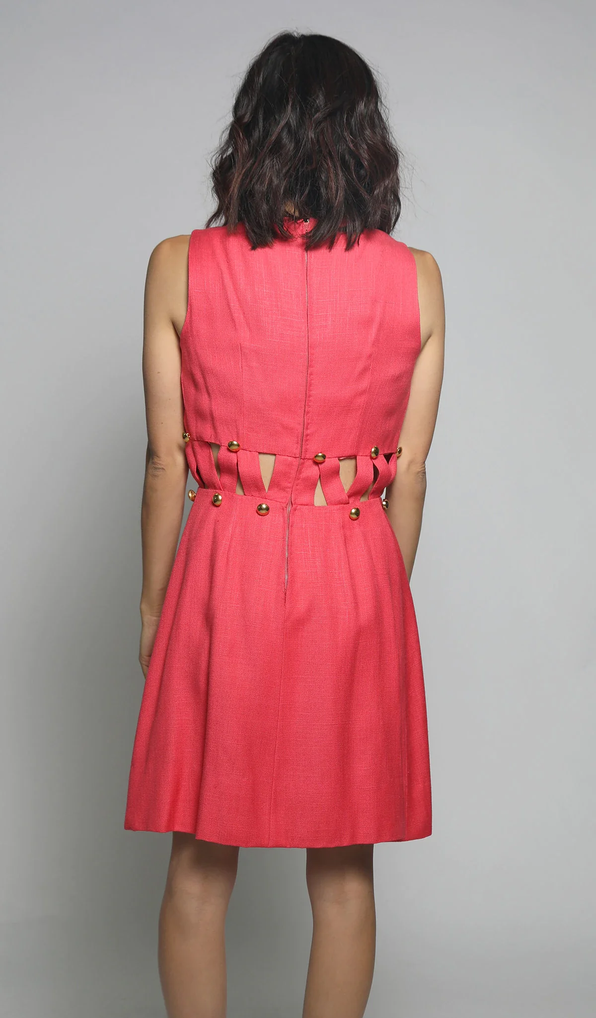 Vintage 60s Magnin Cutout Crisscross Open Waist Go-Go Style In Hot Pink Rayon Twiggy Dress - Small - Image 7