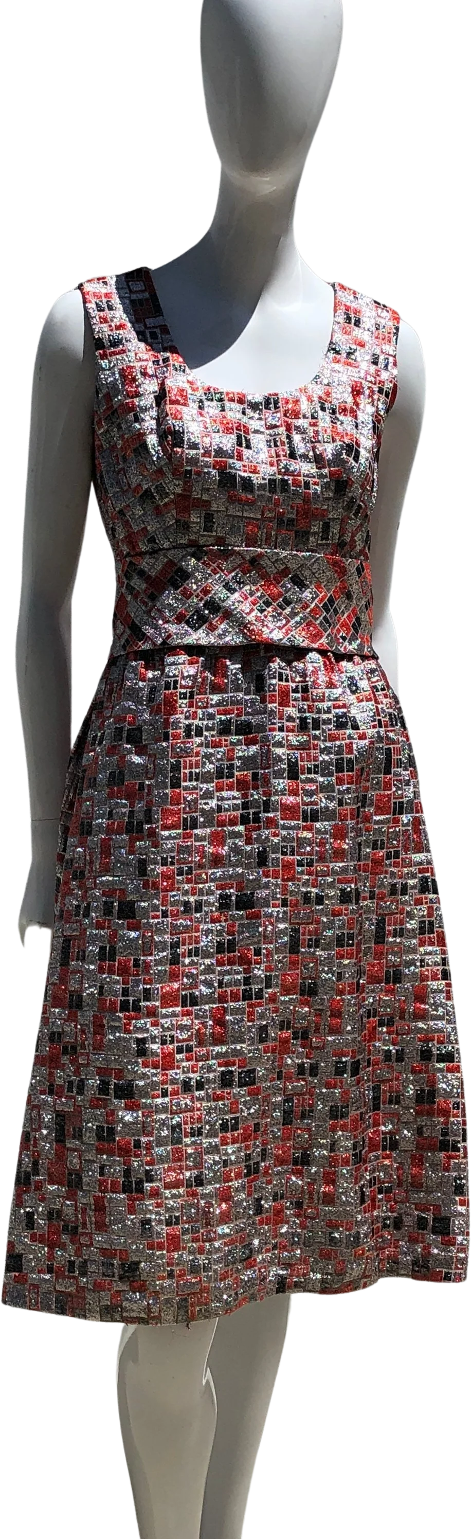 Vintage 60s Metallic Lame Checkered Mod Mid Century Party Dress Size 7 Cocktail Palm Springs West Palm Beach Hostess Dress The