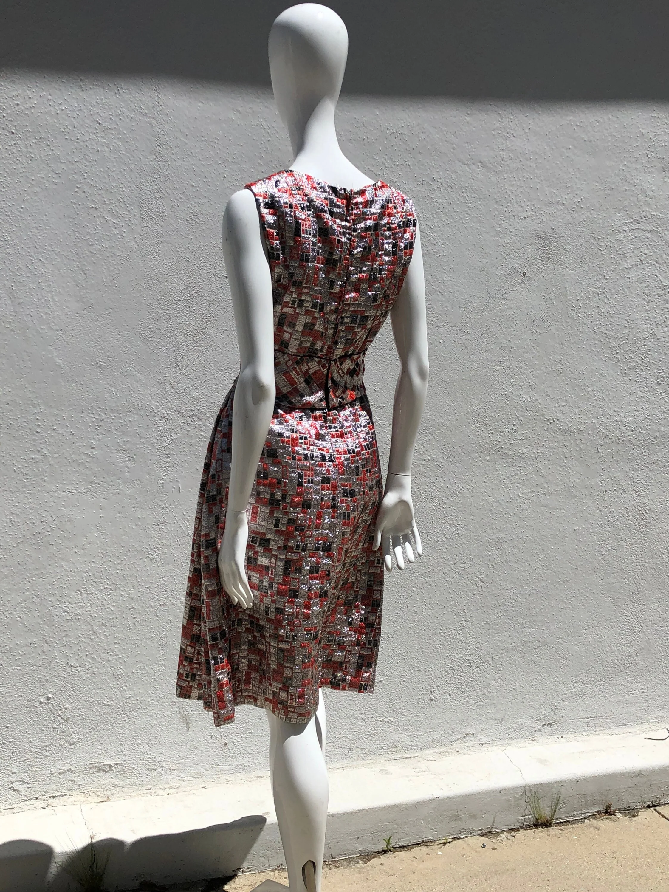Vintage 60s Metallic Lame Checkered Mod Mid Century Party Dress Size 7 Cocktail Palm Springs West Palm Beach Hostess Dress The - Image 10