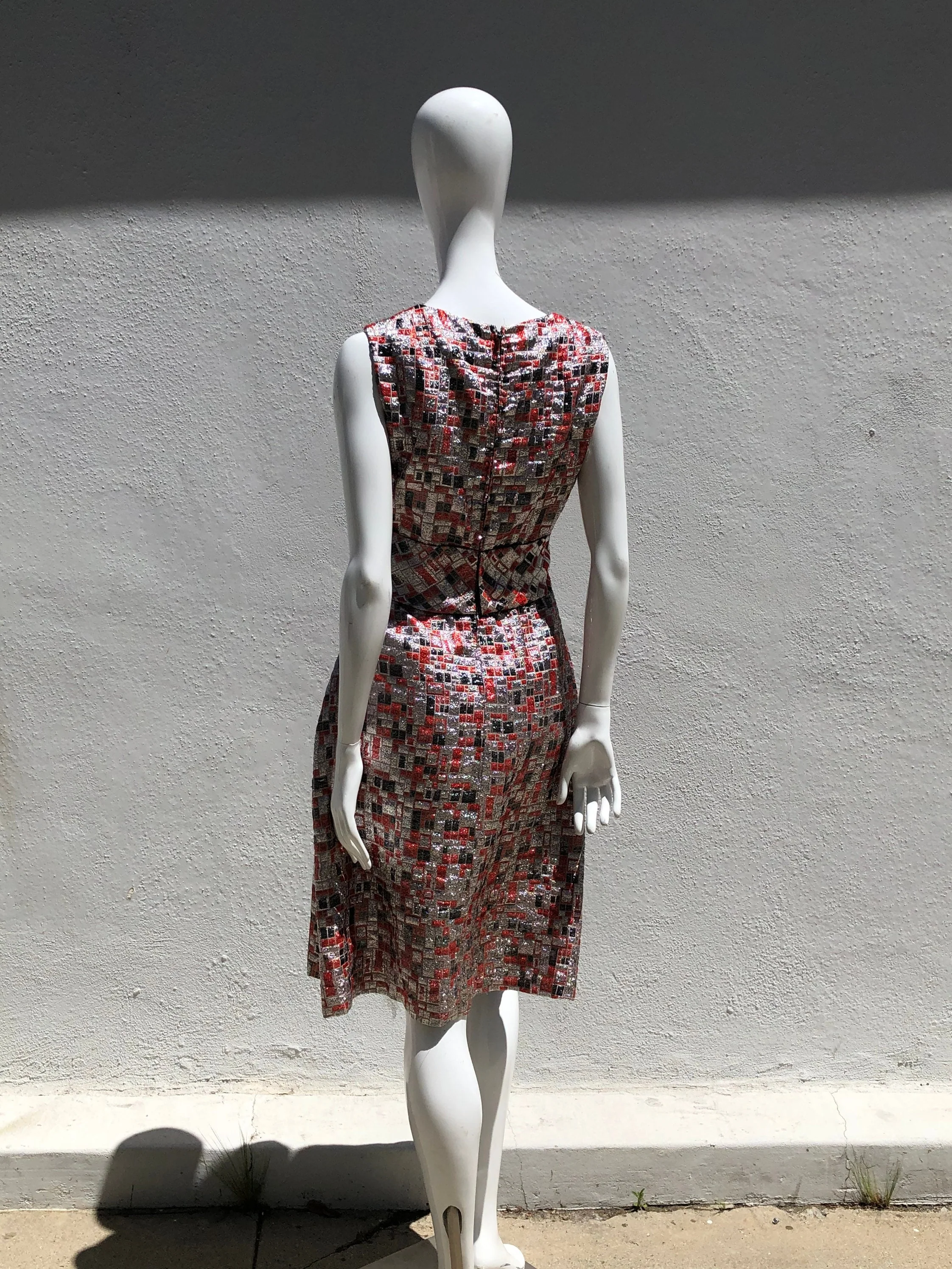Vintage 60s Metallic Lame Checkered Mod Mid Century Party Dress Size 7 Cocktail Palm Springs West Palm Beach Hostess Dress The - Image 3