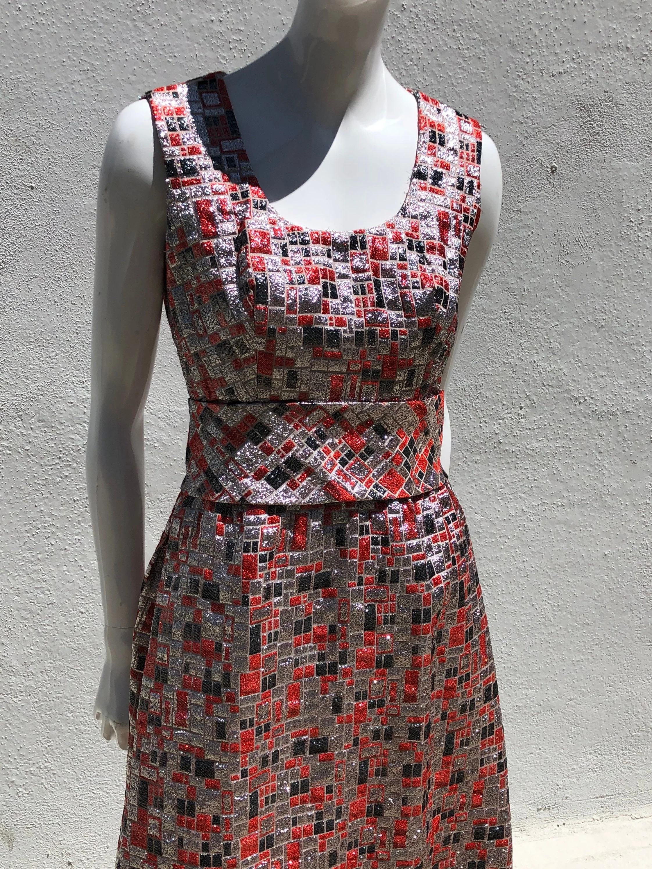 Vintage 60s Metallic Lame Checkered Mod Mid Century Party Dress Size 7 Cocktail Palm Springs West Palm Beach Hostess Dress The - Image 6