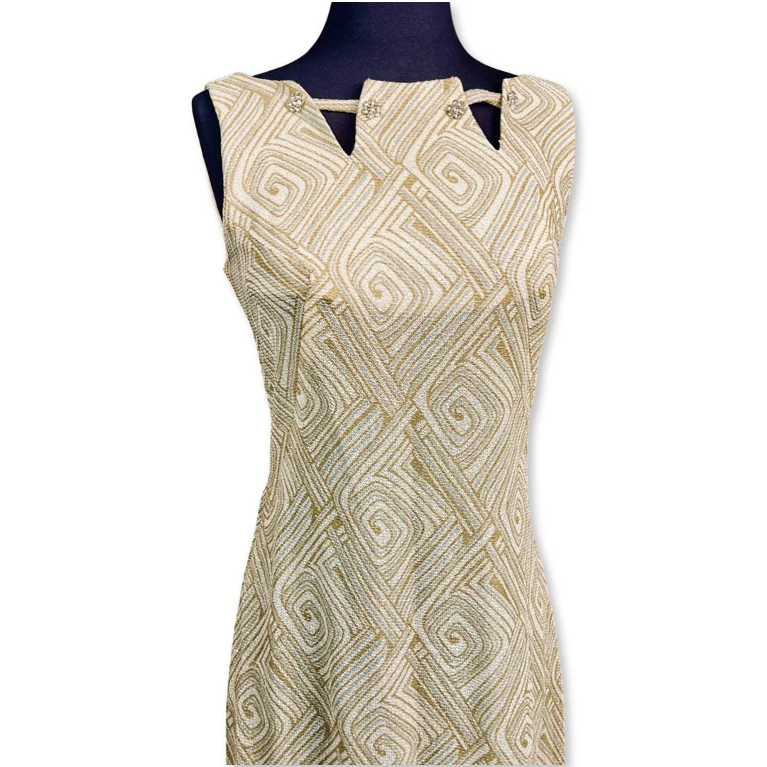 Vintage 60s Mod Cocktail Dress 60s Metallic Sheath Dress 60s Silver and Gold Dress, 60s Mod Party Dress, Vintage Holiday Dress, Deadstock - Image 3