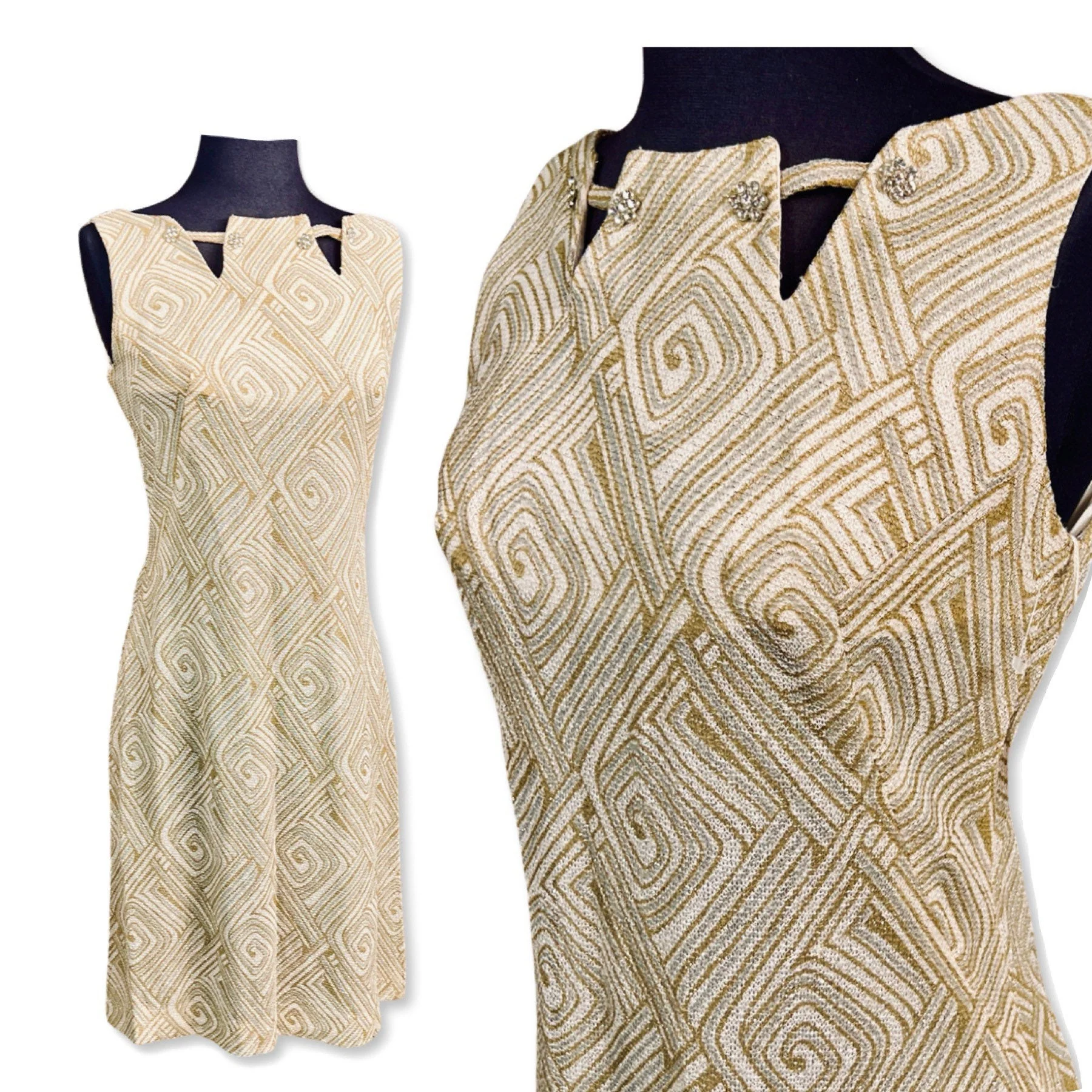 Vintage 60s Mod Cocktail Dress 60s Metallic Sheath Dress 60s Silver and Gold Dress, 60s Mod Party Dress, Vintage Holiday Dress, Deadstock - Image 9