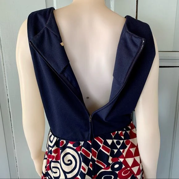 Vintage 60s Mod Maxi Dress Navy Blue Sleeveless Hostess Gown - Image 4