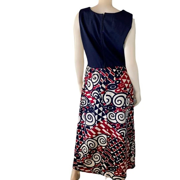 Vintage 60s Mod Maxi Dress Navy Blue Sleeveless Hostess Gown - Image 8