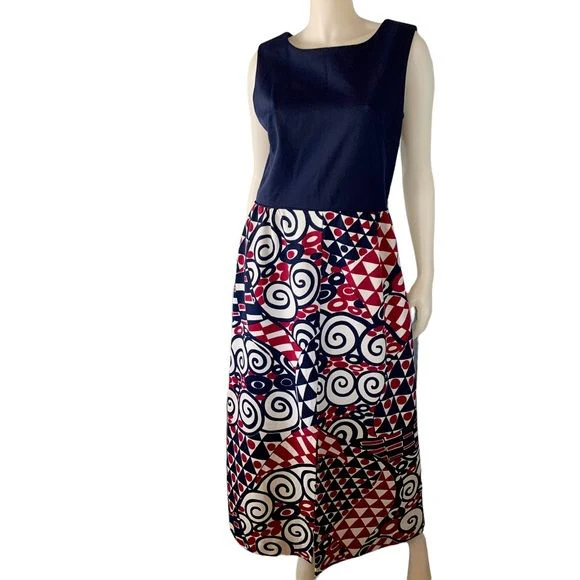 Vintage 60s Mod Maxi Dress Navy Blue Sleeveless Hostess Gown - Image 9
