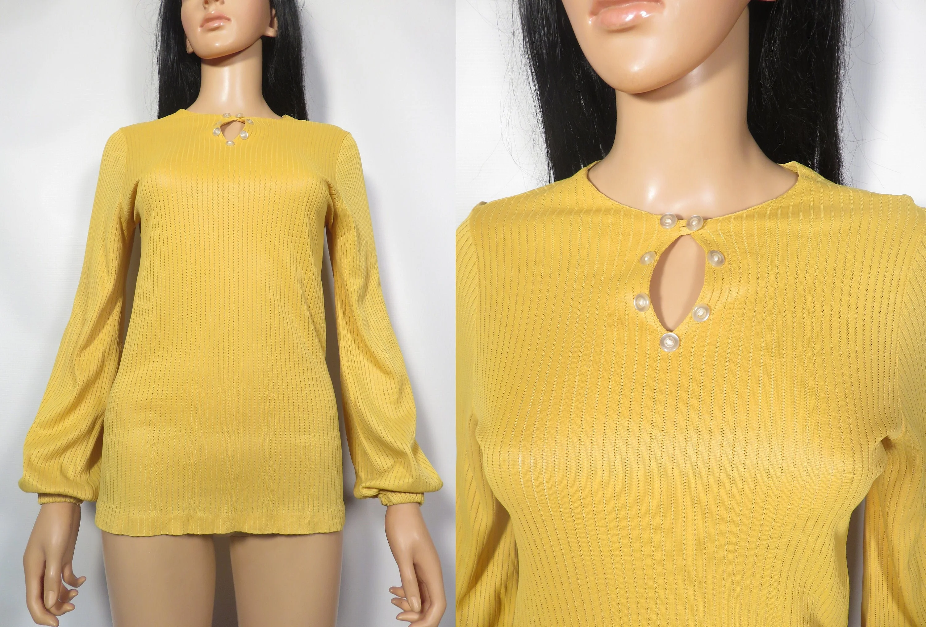Vintage 60s Mod Mustard Yellow Nylon Keyhole Top Size S/xs by Jane Hunter - Image 3