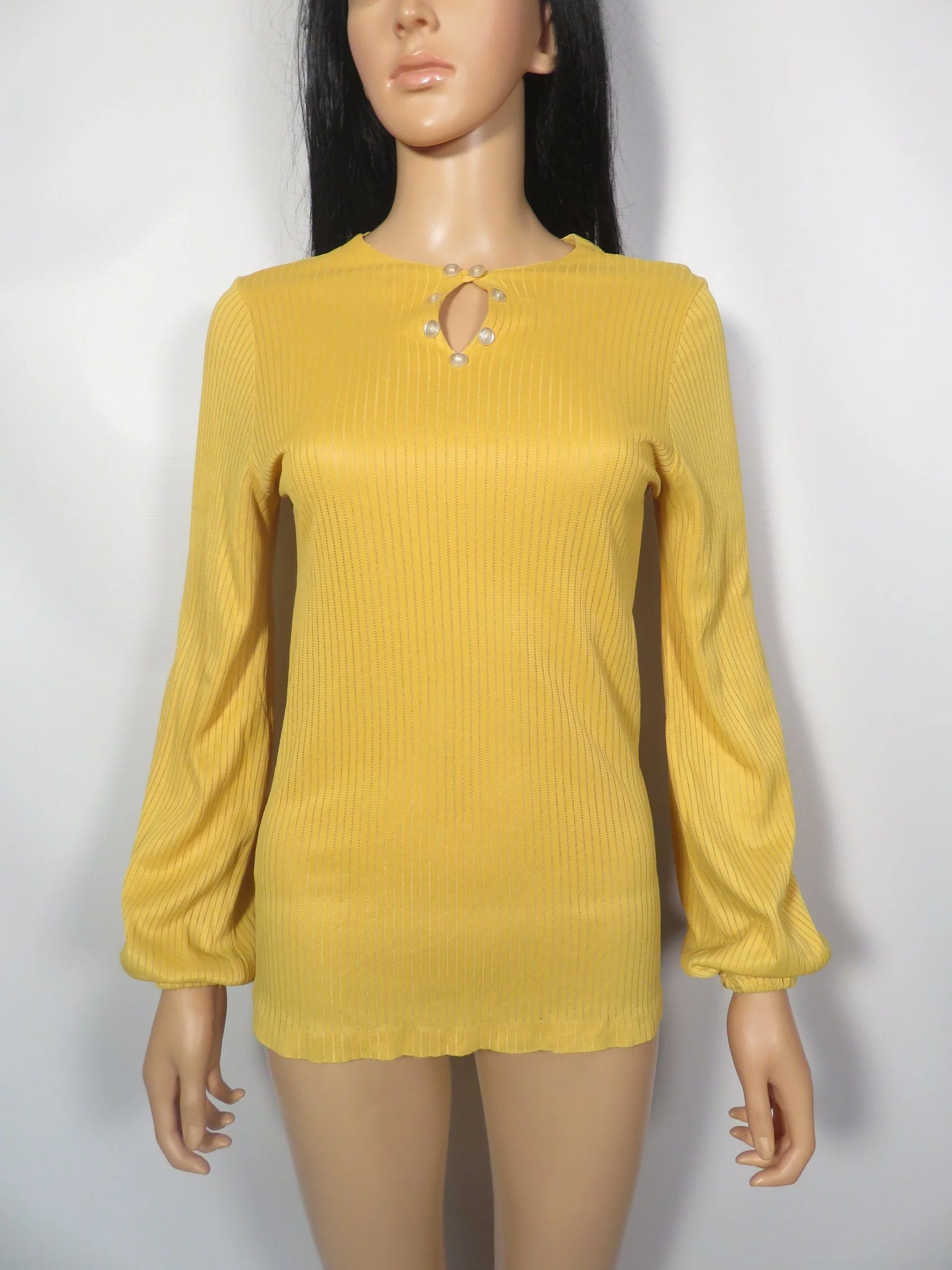 Vintage 60s Mod Mustard Yellow Nylon Keyhole Top Size S/xs by Jane Hunter - Image 7