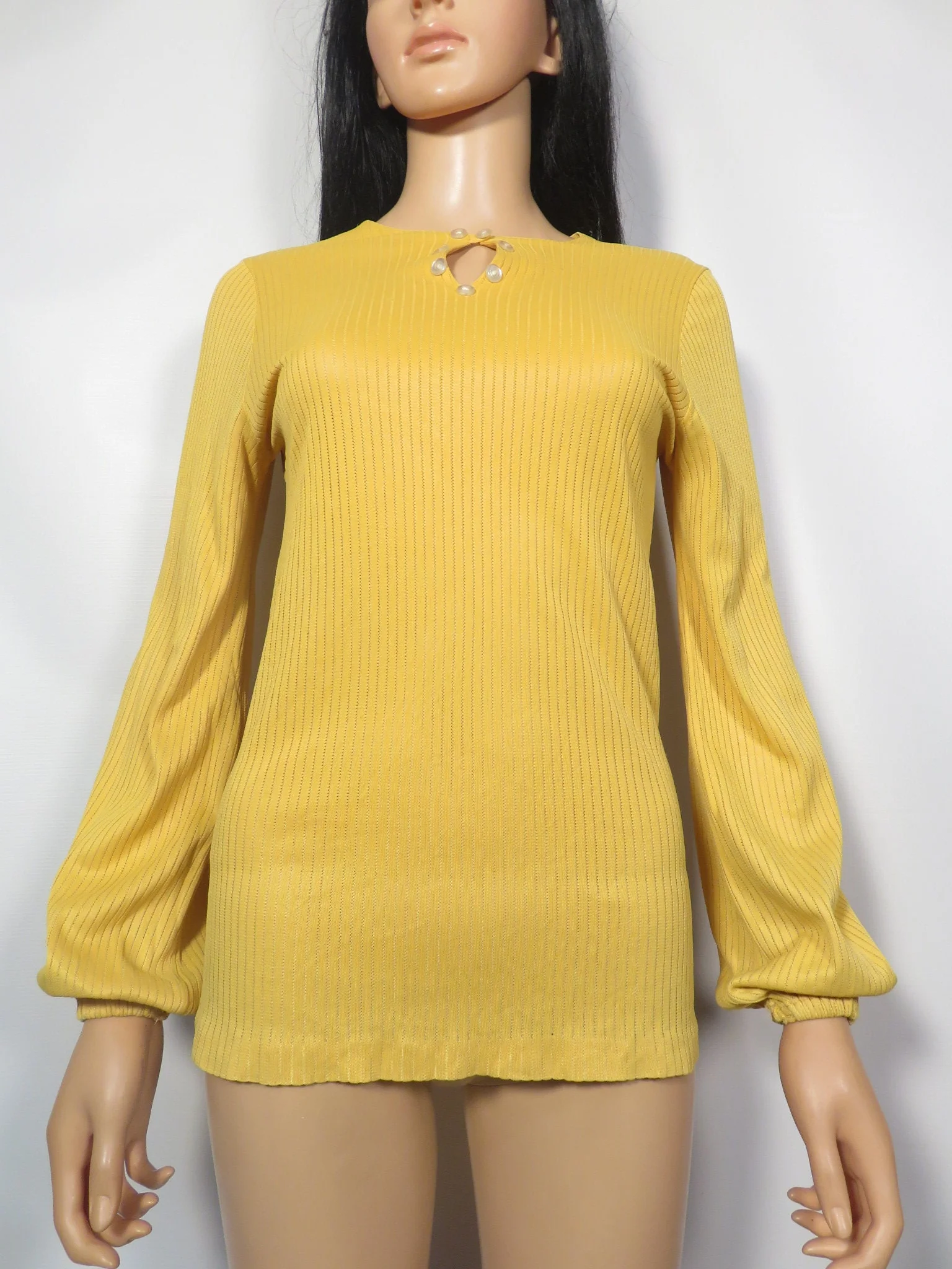 Vintage 60s Mod Mustard Yellow Nylon Keyhole Top Size S/xs by Jane Hunter - Image 8