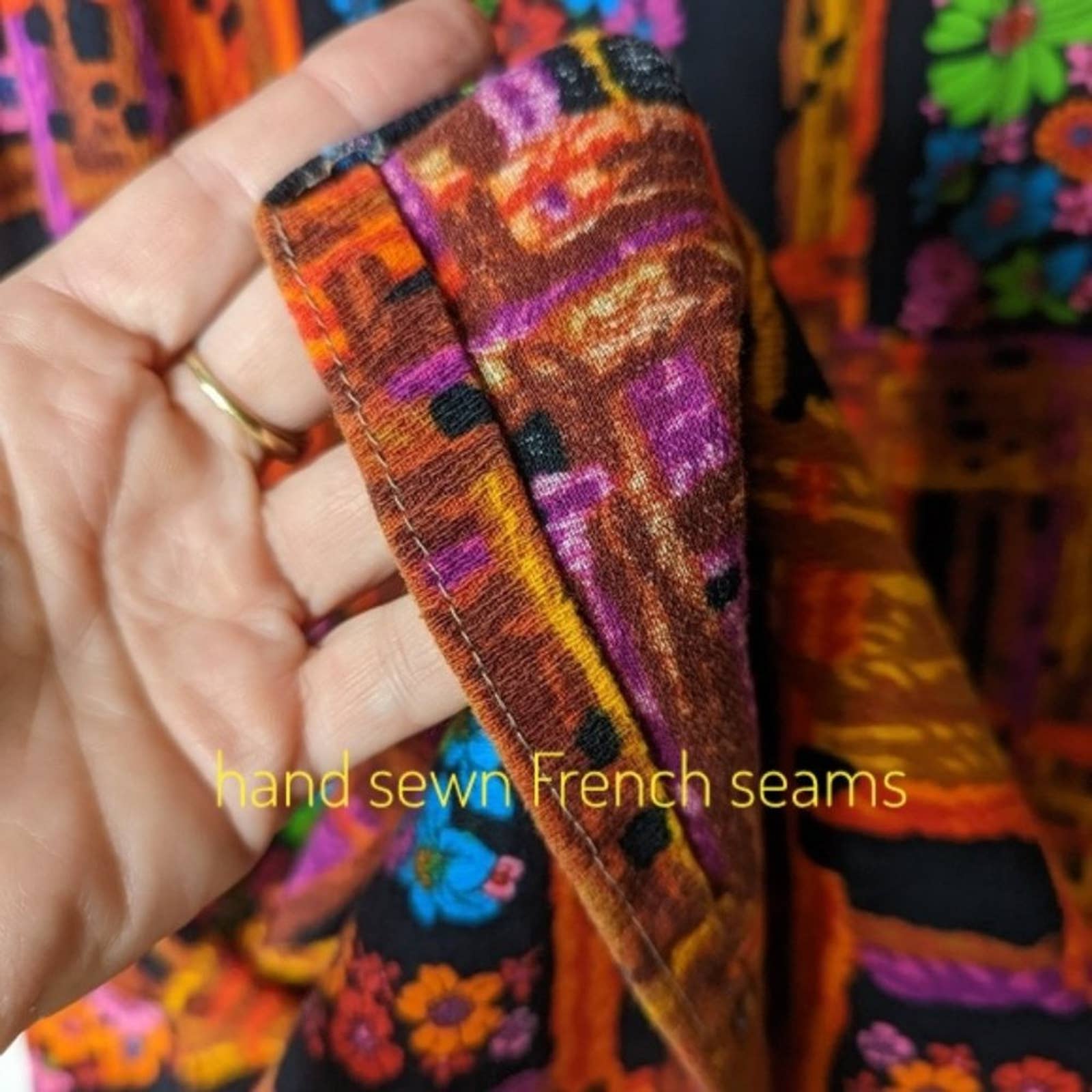 Vintage 60s Neon Floral Plaid Handmade Long Sleeve Dress - Image 12