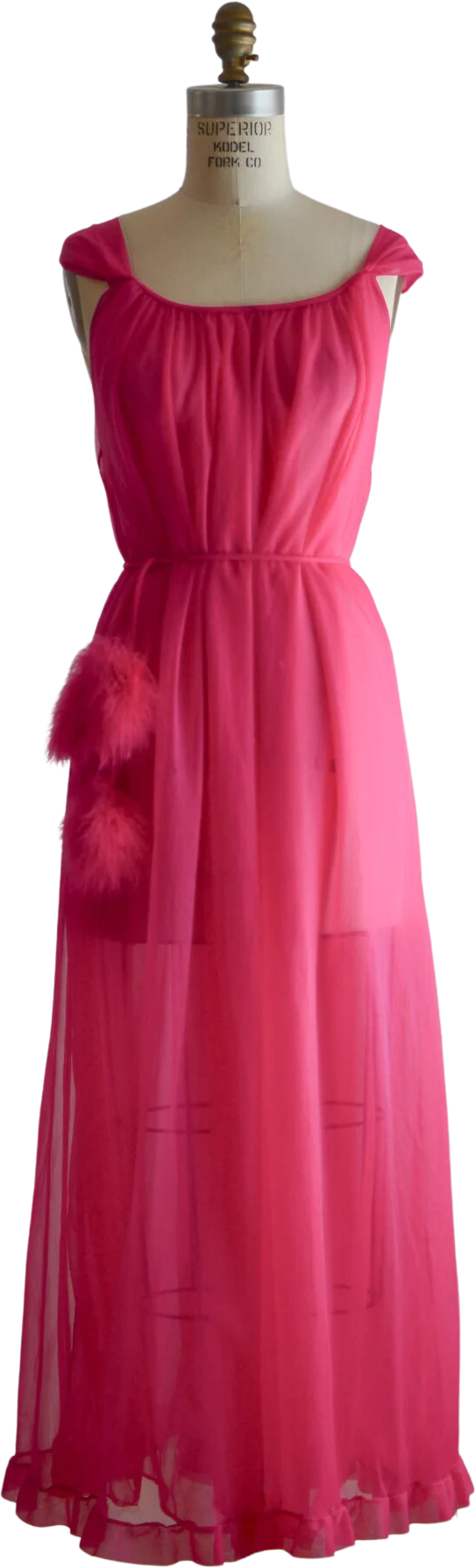 Vintage 60s Neon Pink Slip Dress Pom Pom Feathers S/m Bright by Jenelle