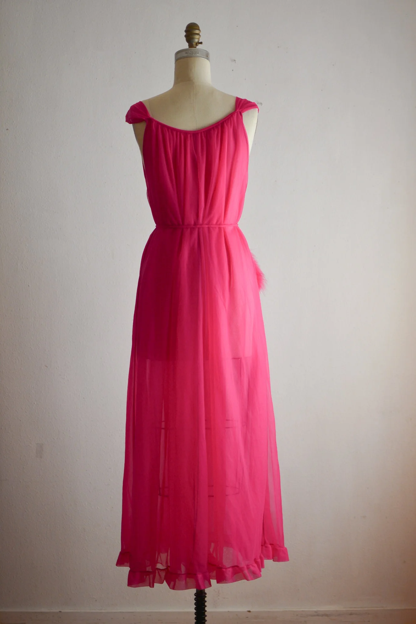 Vintage 60s Neon Pink Slip Dress Pom Pom Feathers S/m Bright by Jenelle - Image 2