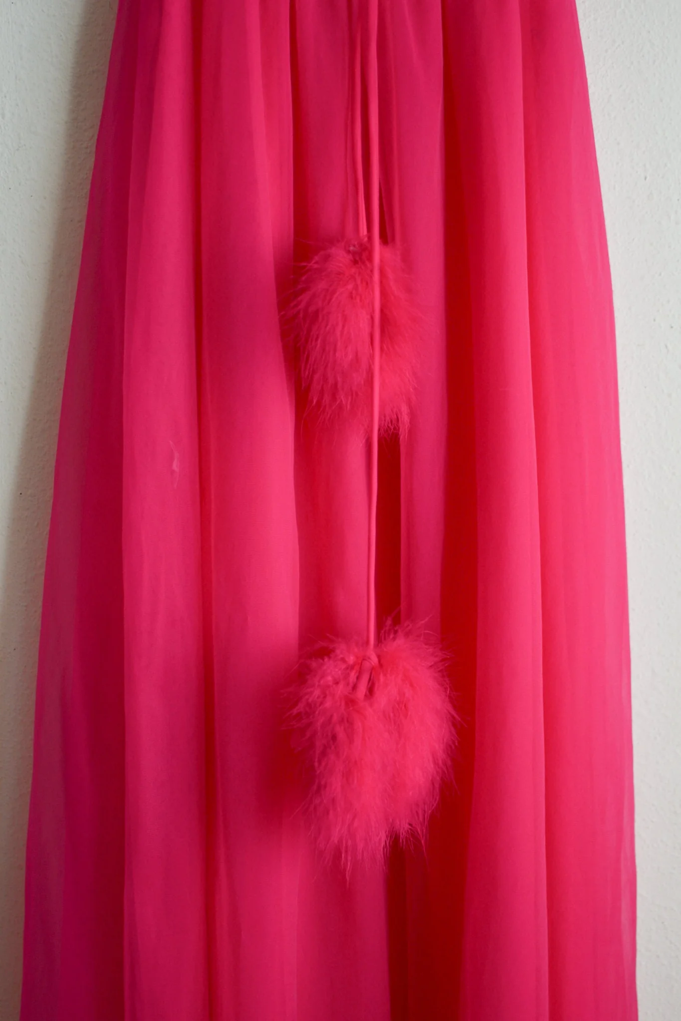 Vintage 60s Neon Pink Slip Dress Pom Pom Feathers S/m Bright by Jenelle - Image 8