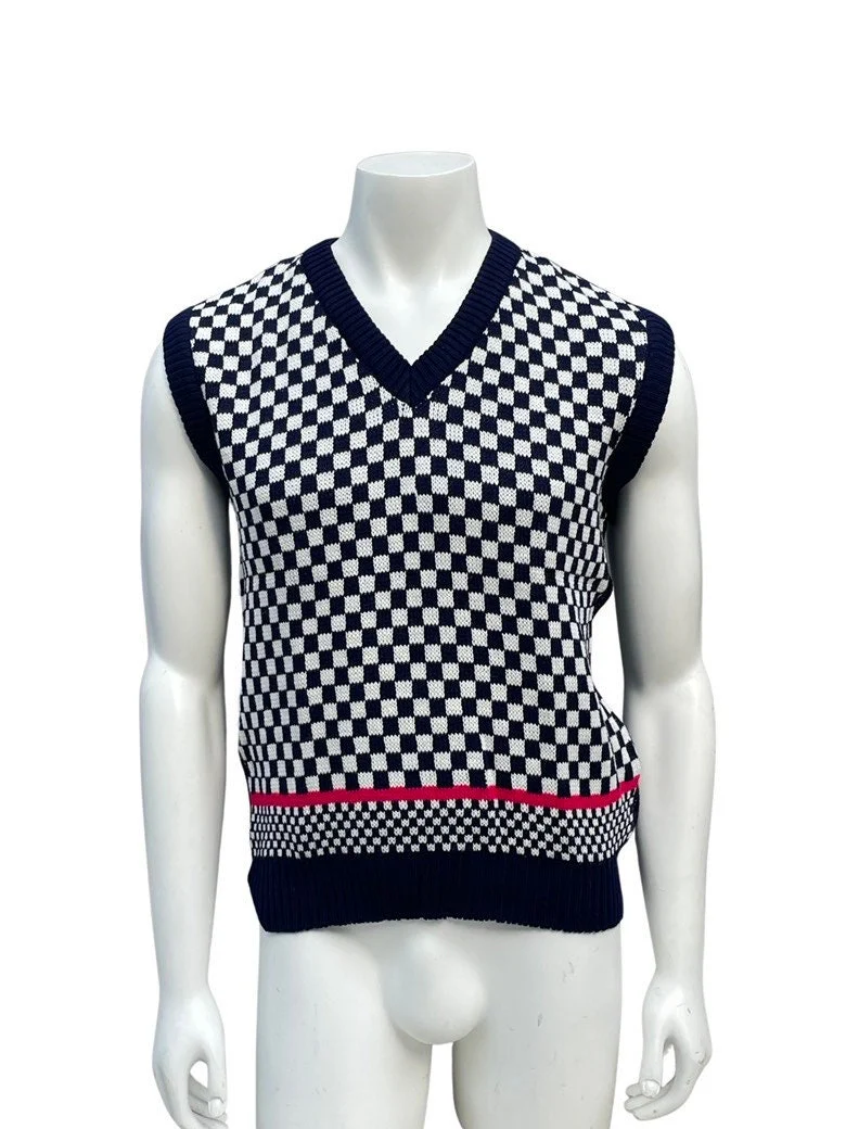 Vintage 60s Never Used Old Stock Knitted Sweater Vest Men's Medium To Large Checkered Pattern Sport Street Wear - Image 2