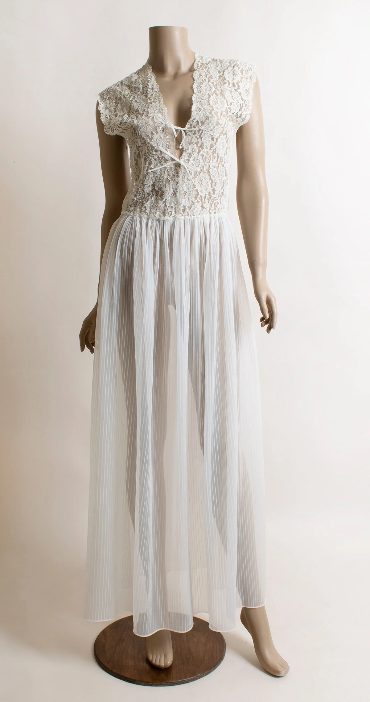 Vintage 60s Nightgown Slip Dress Sheer White Nylon Pleated Skirt Floral Lace Bodice Nightie Small Medium by Michelene - Image 3